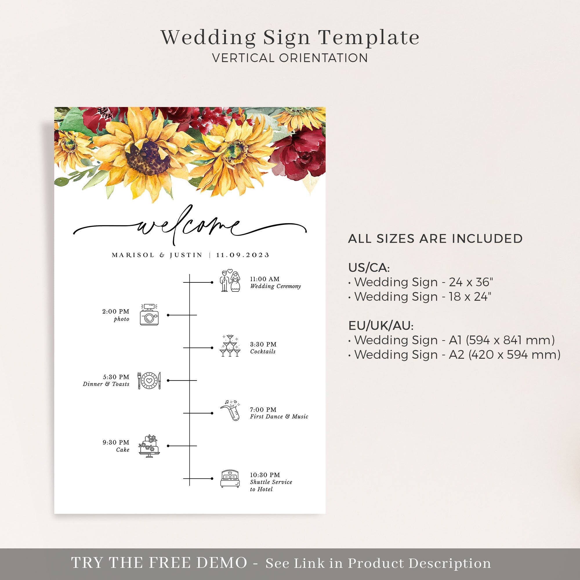 RUBY Printable Wedding Order of Events Sign Rustic