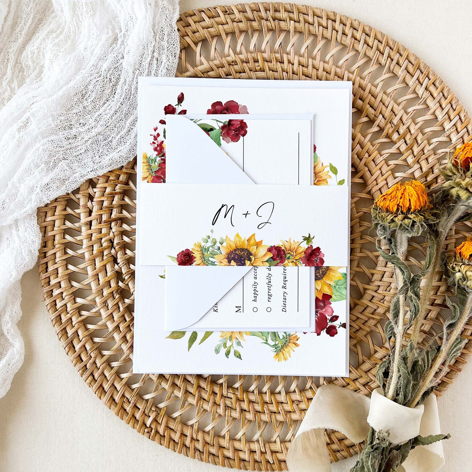 RUBY Printable Sunflower Wedding Invitation Template Bundle