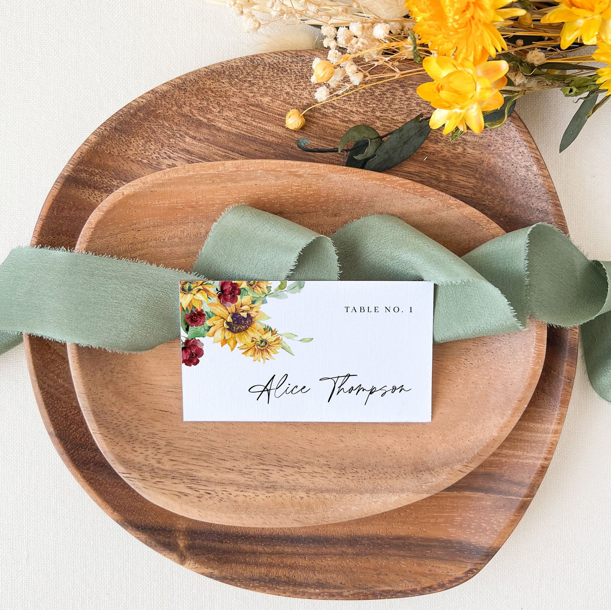 RUBY Printable Wedding Name Place Cards Sunflower