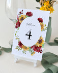 RUBY Rustic Sunflower Table Numbers Wedding Template