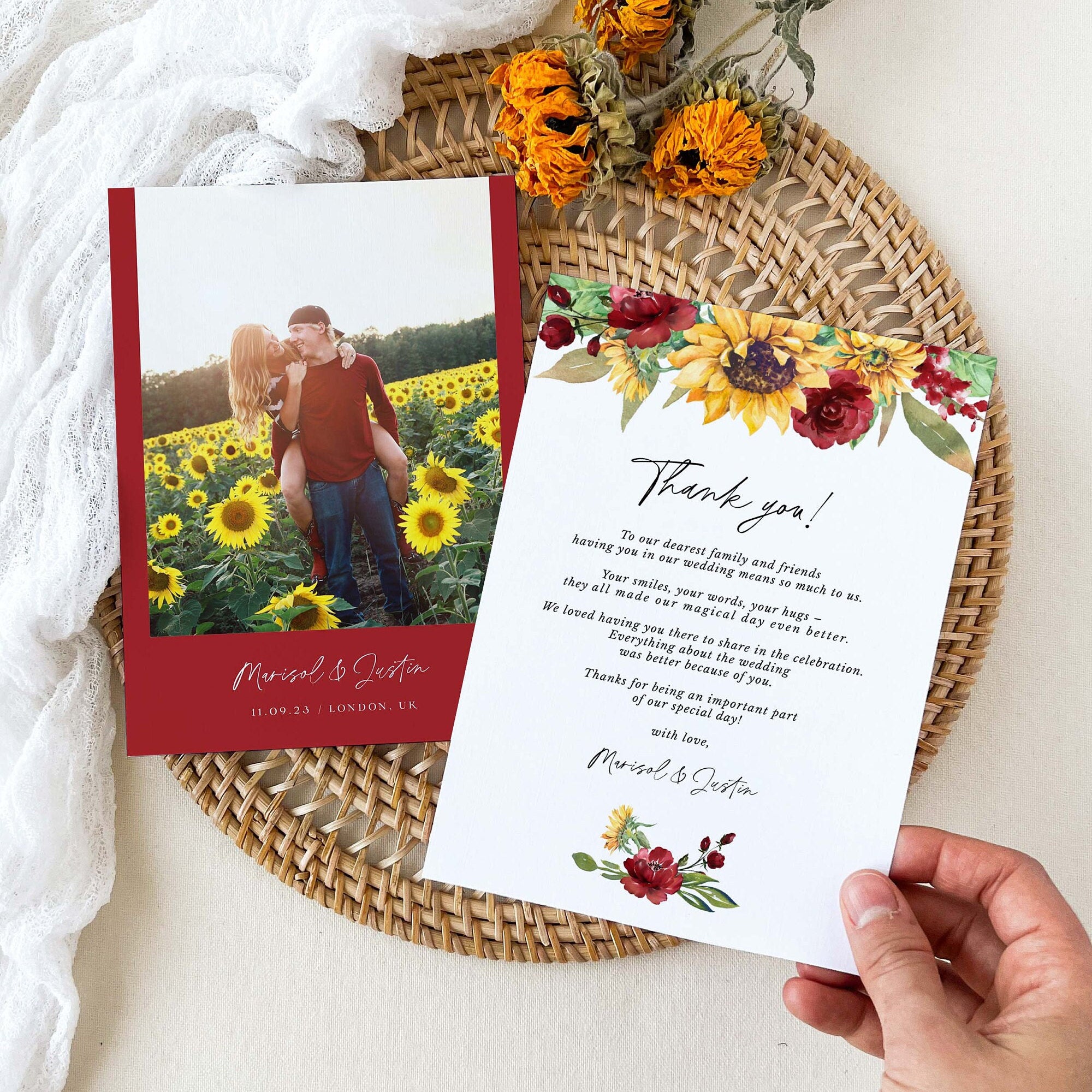 RUBY Sunflower Wedding Thank You Cards Template