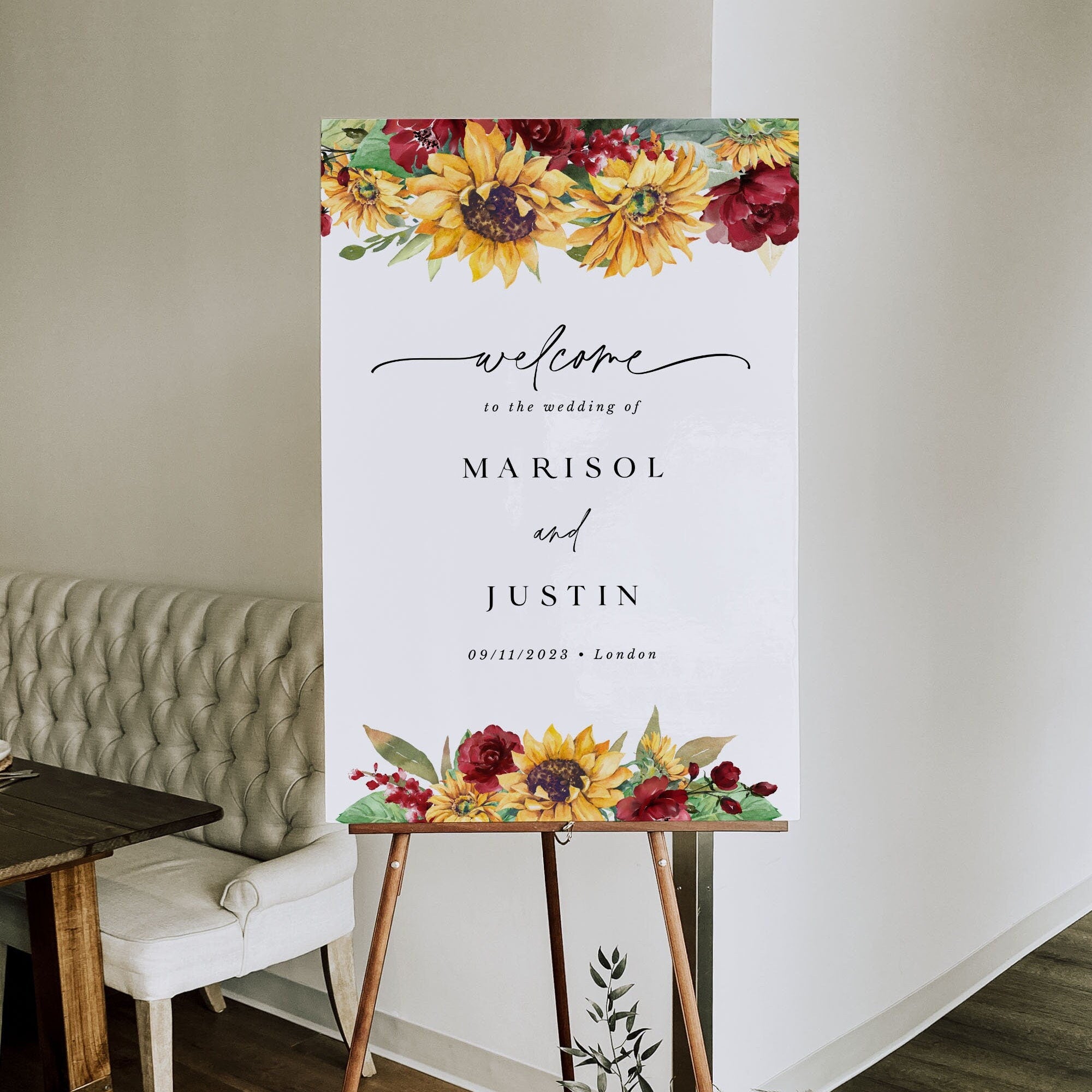 RUBY Printable Sunflower Wedding Signs Rustic Template