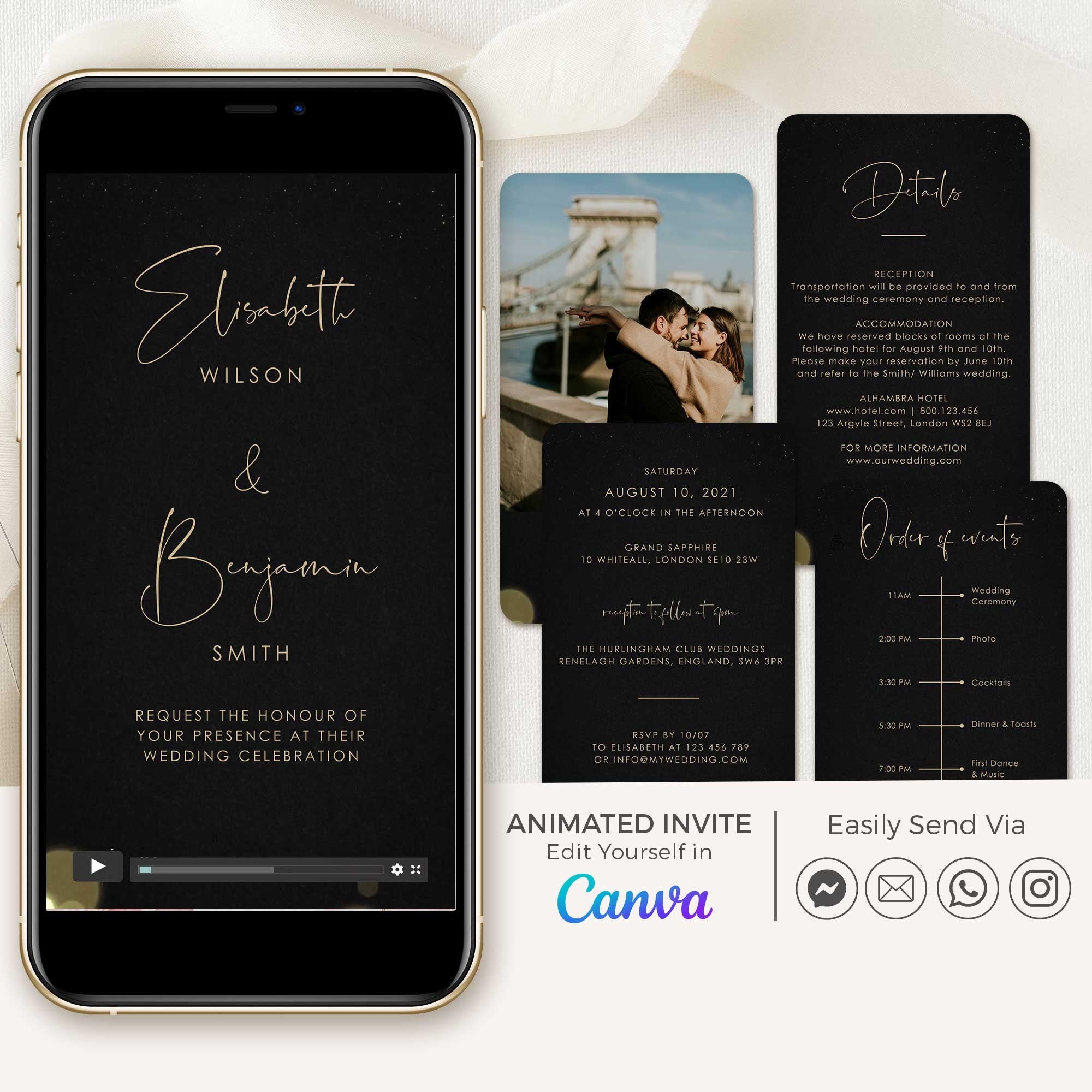ANITA Wedding Invitation Video Template - Black & Gold