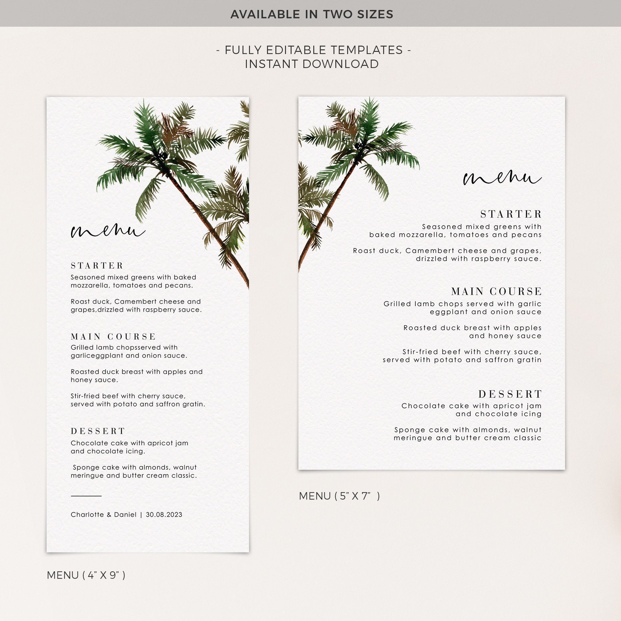 KONA Tropical Menu Cards Template