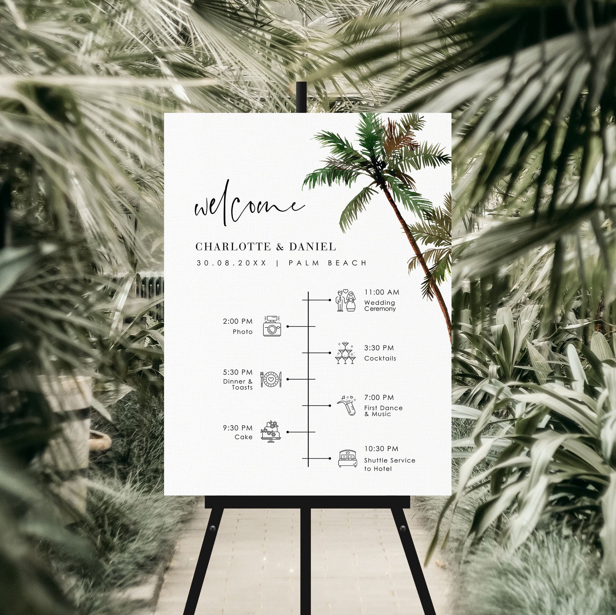 KONA Palm Tree Wedding Order of Events Sign Template