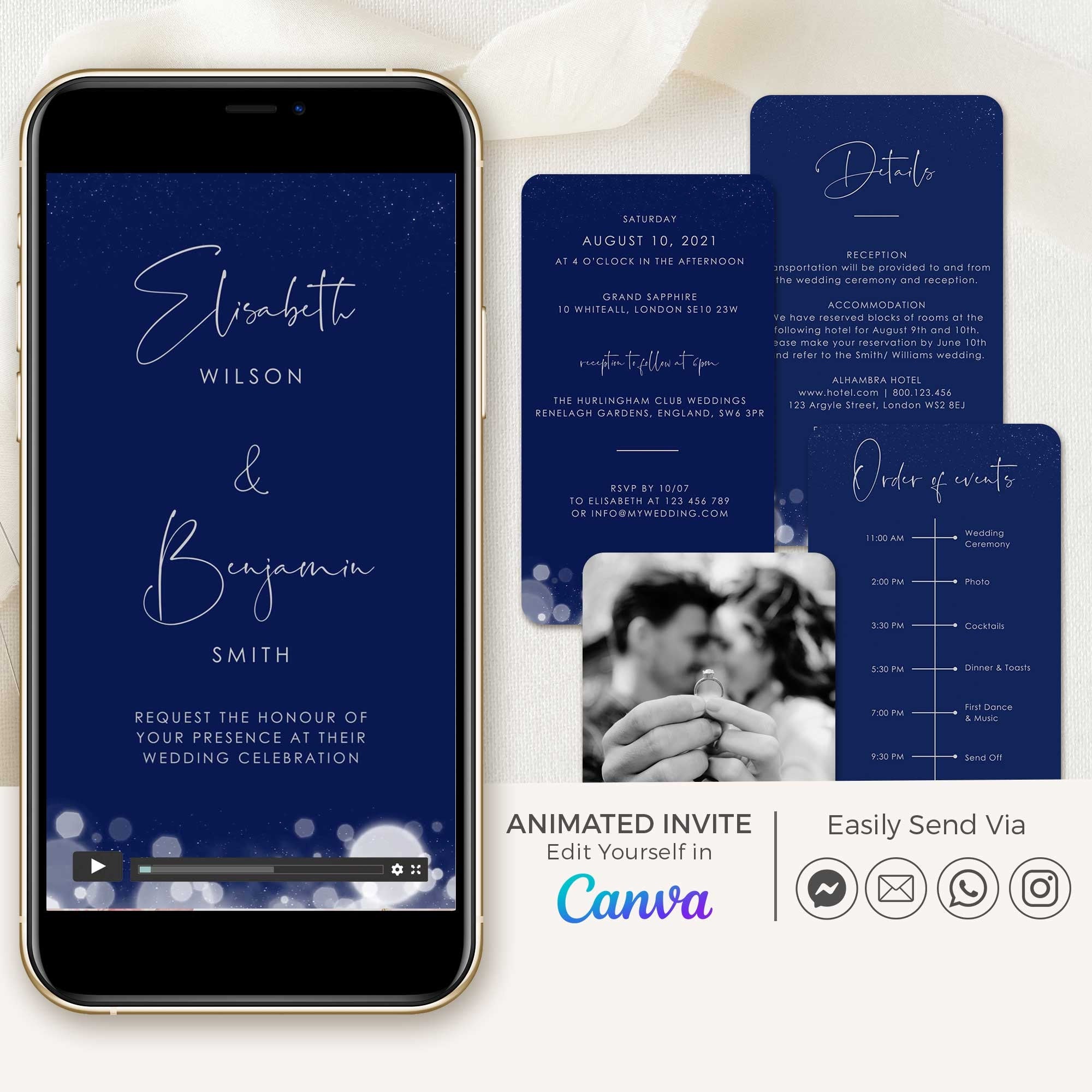 ANITA Wedding Invitation Video Template - Blue & Silver