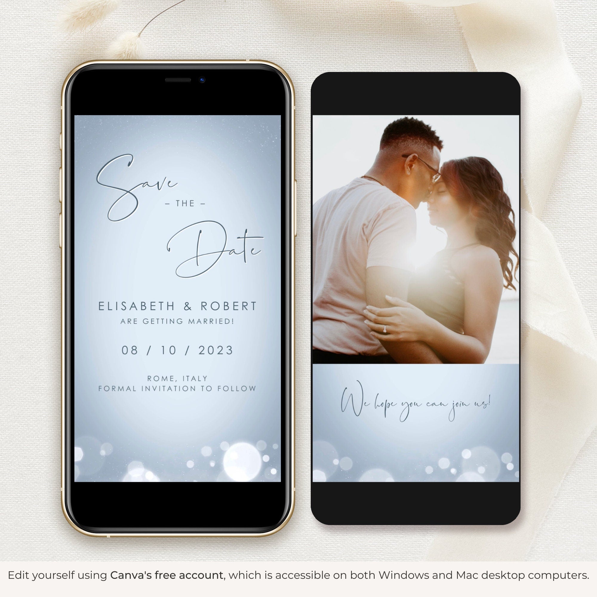ANITA Save the Date Video Template - Dusty Blue &amp; Silver