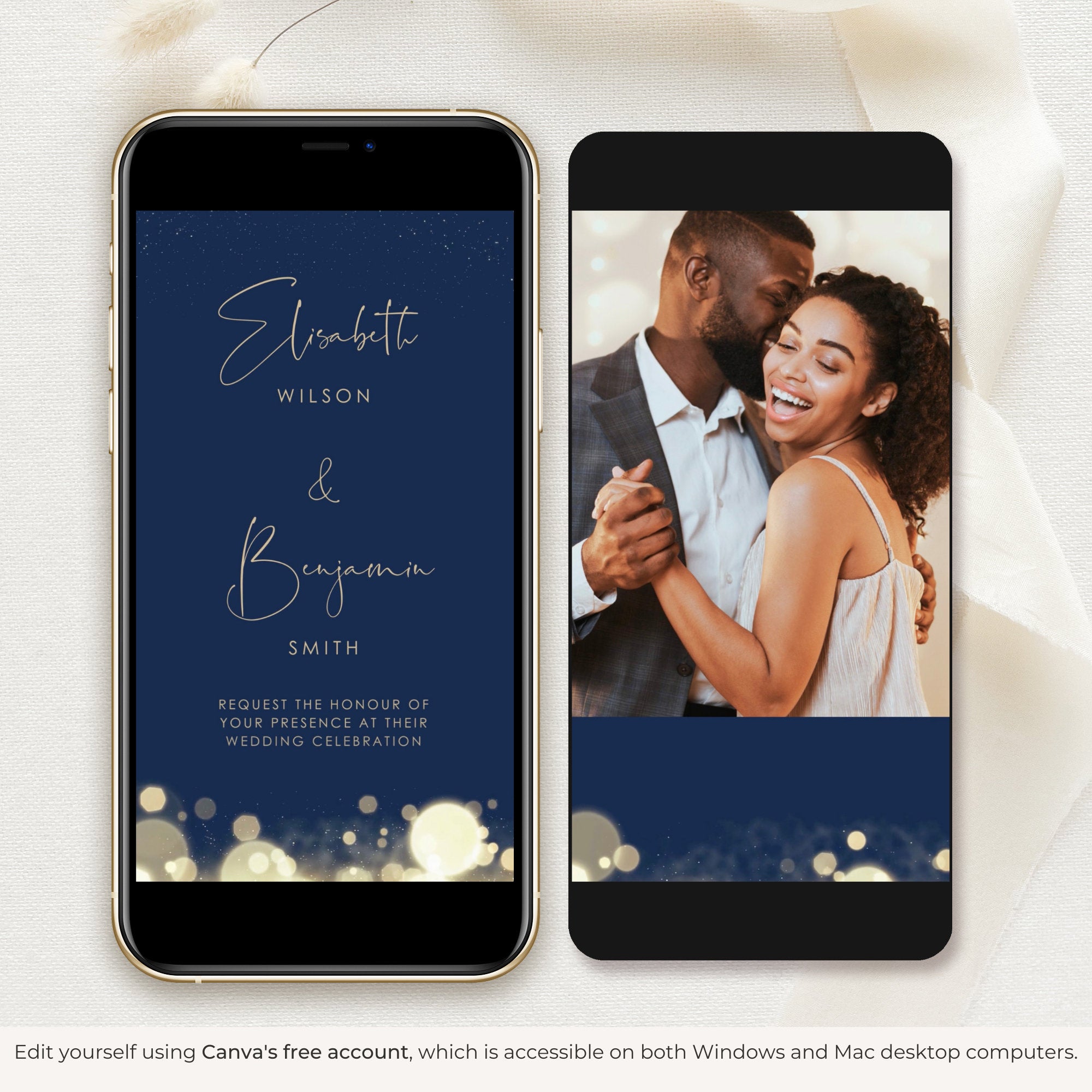ANITA Wedding Invitation Video Template - Navy &amp; Gold