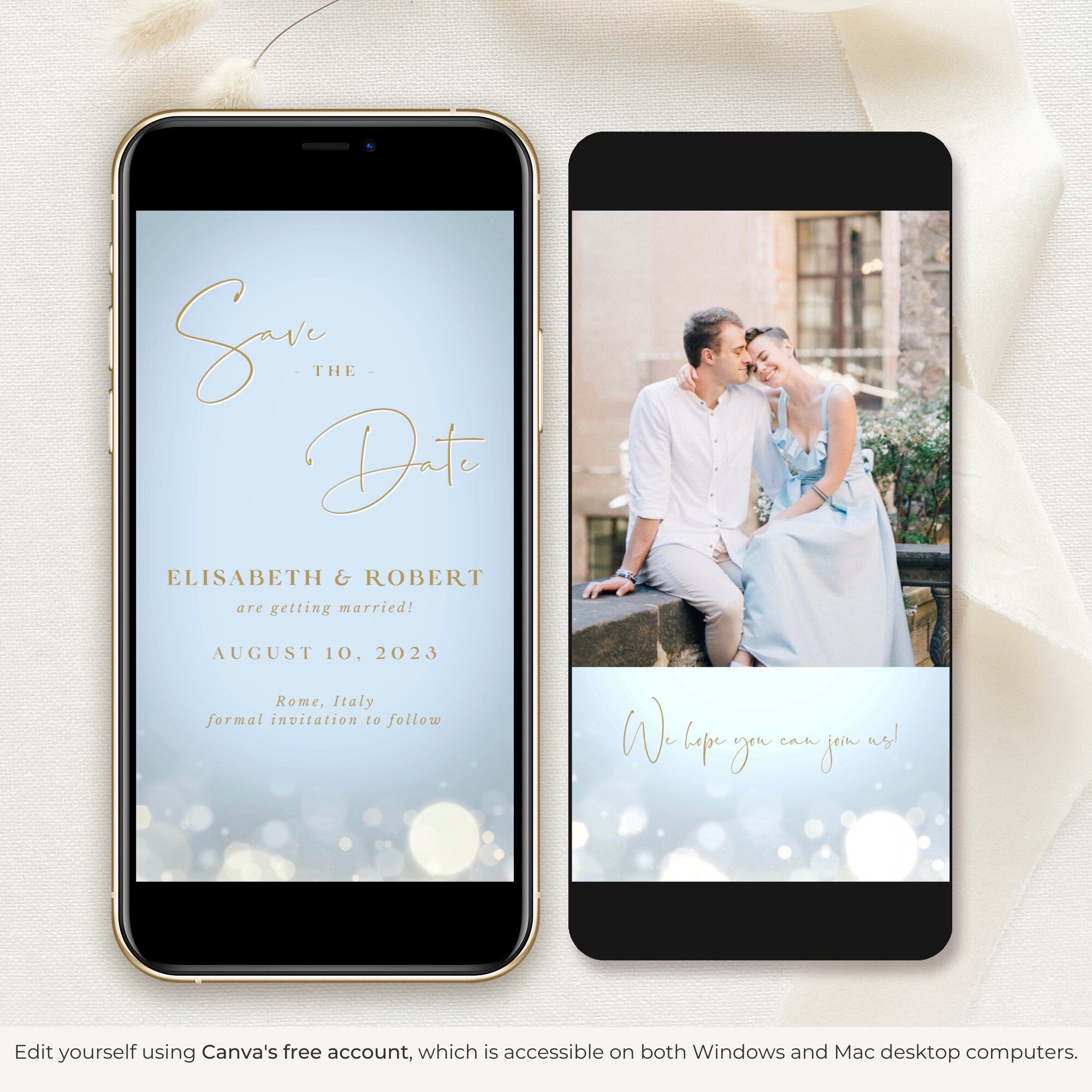 ANITA Save the Date Video Template - Dusty Blue &amp; Gold