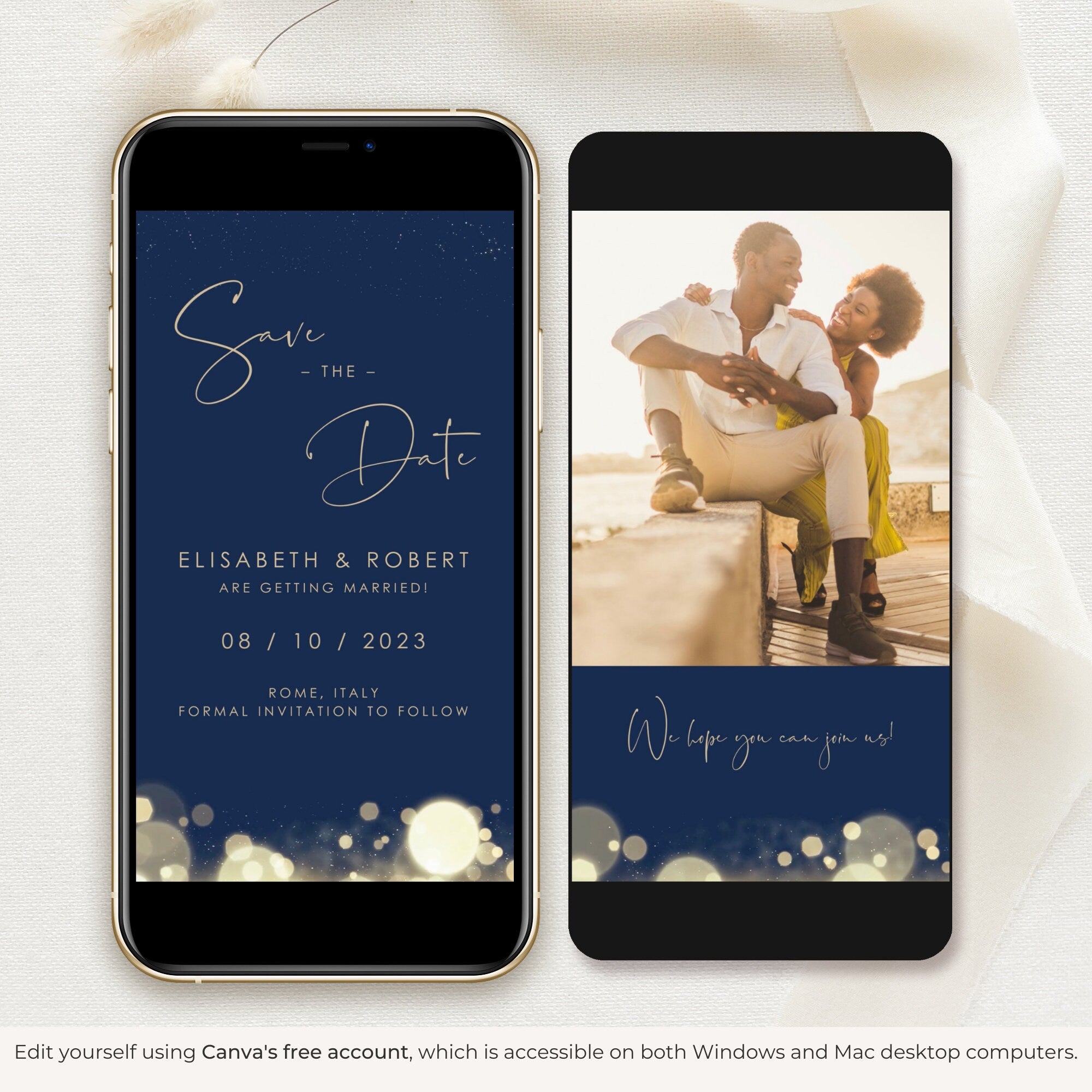 ANITA Save the Date Video Template - Navy &amp; Gold