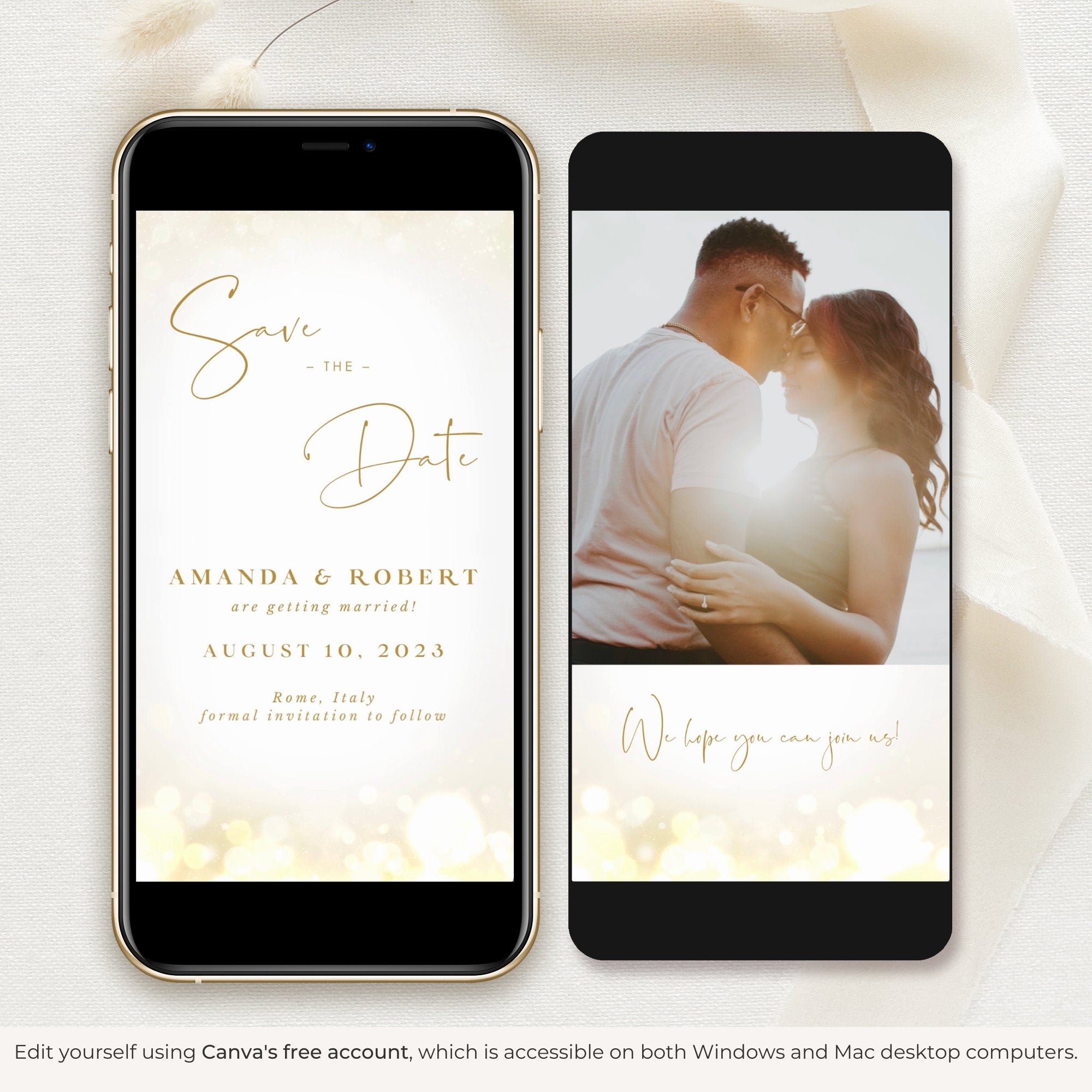 ANITA Save the Date Video Template - White &amp; Gold