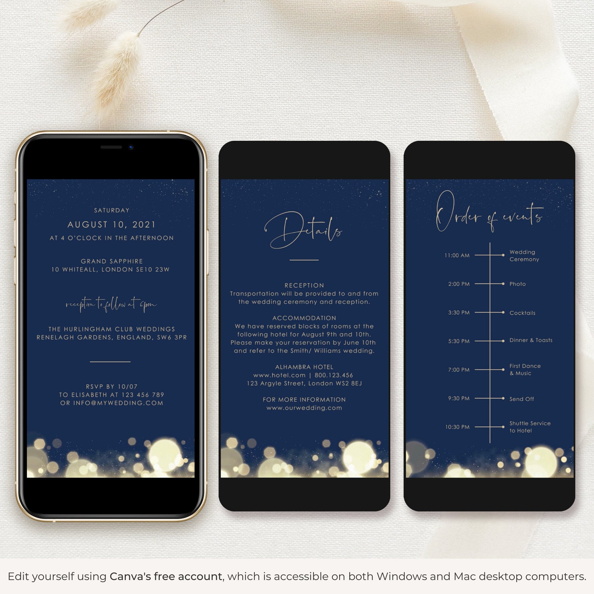 ANITA Wedding Invitation Video Template - Navy &amp; Gold