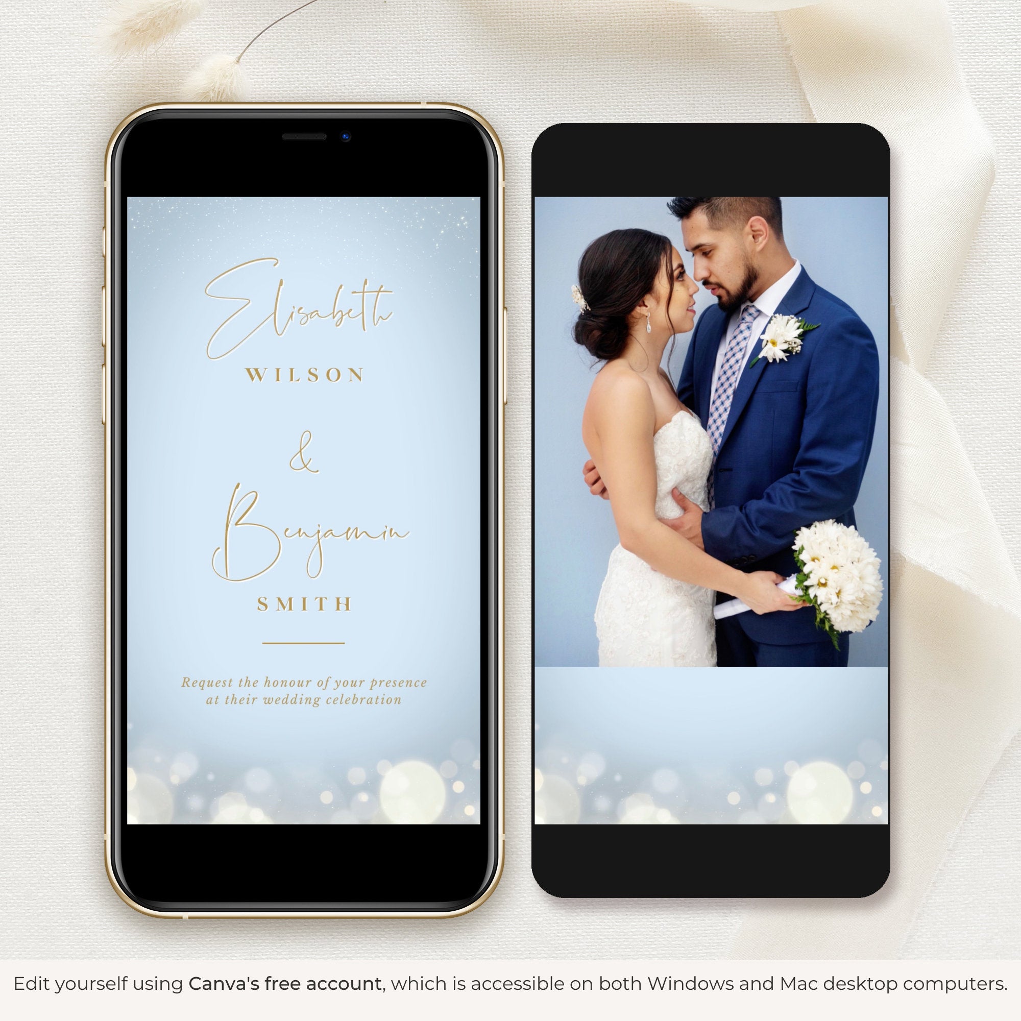 ANITA Wedding Invitation Video Template - Dusty Blue &amp; Gold