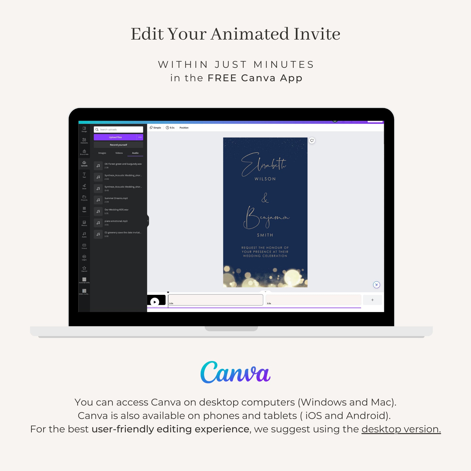 ANITA Wedding Invitation Video Template - Navy &amp; Gold