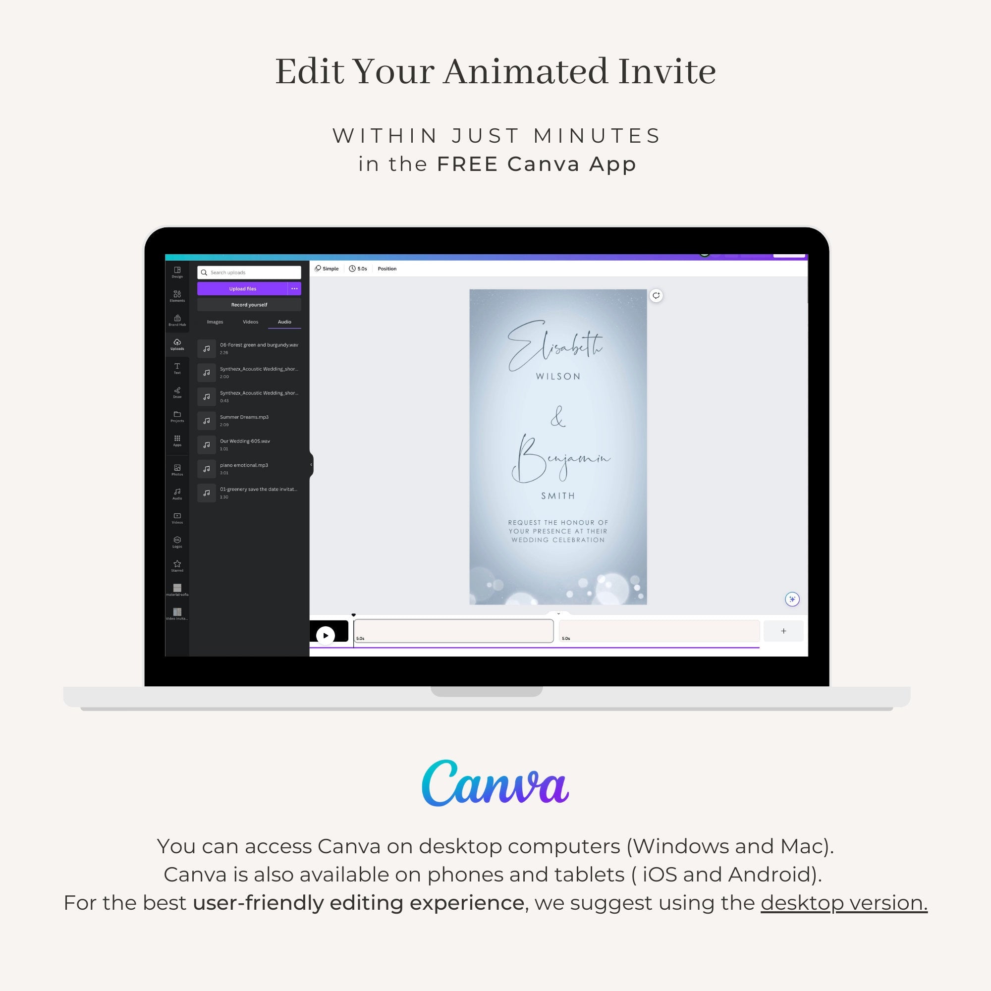 ANITA Wedding Invitation Video Template - Dusty Blue &amp; Silver
