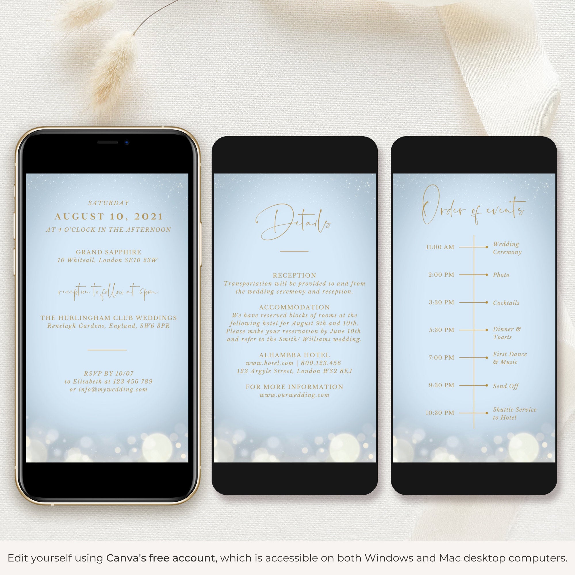 ANITA Wedding Invitation Video Template - Dusty Blue &amp; Gold