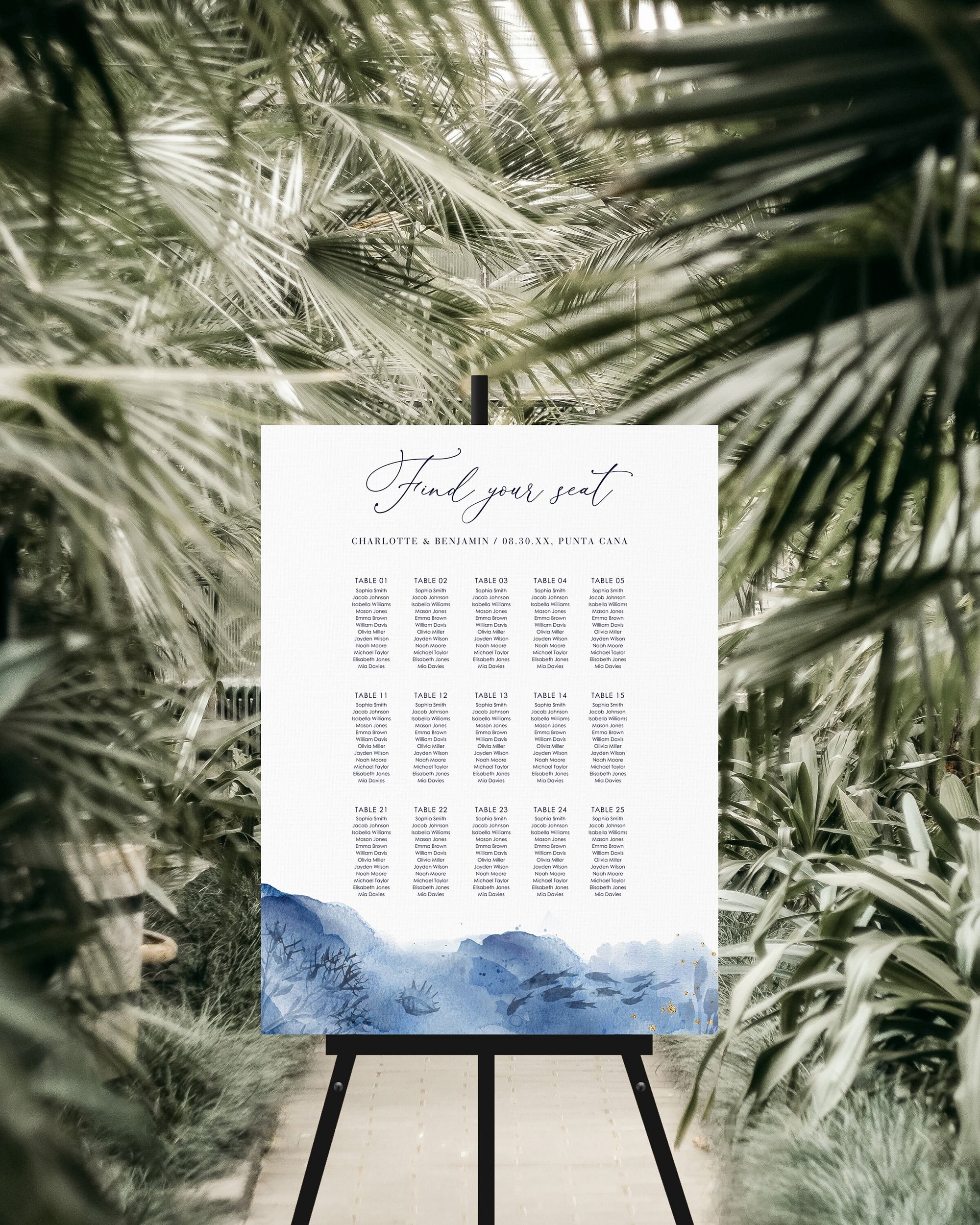 YLENIA Ocean Wedding Seating Chart Template