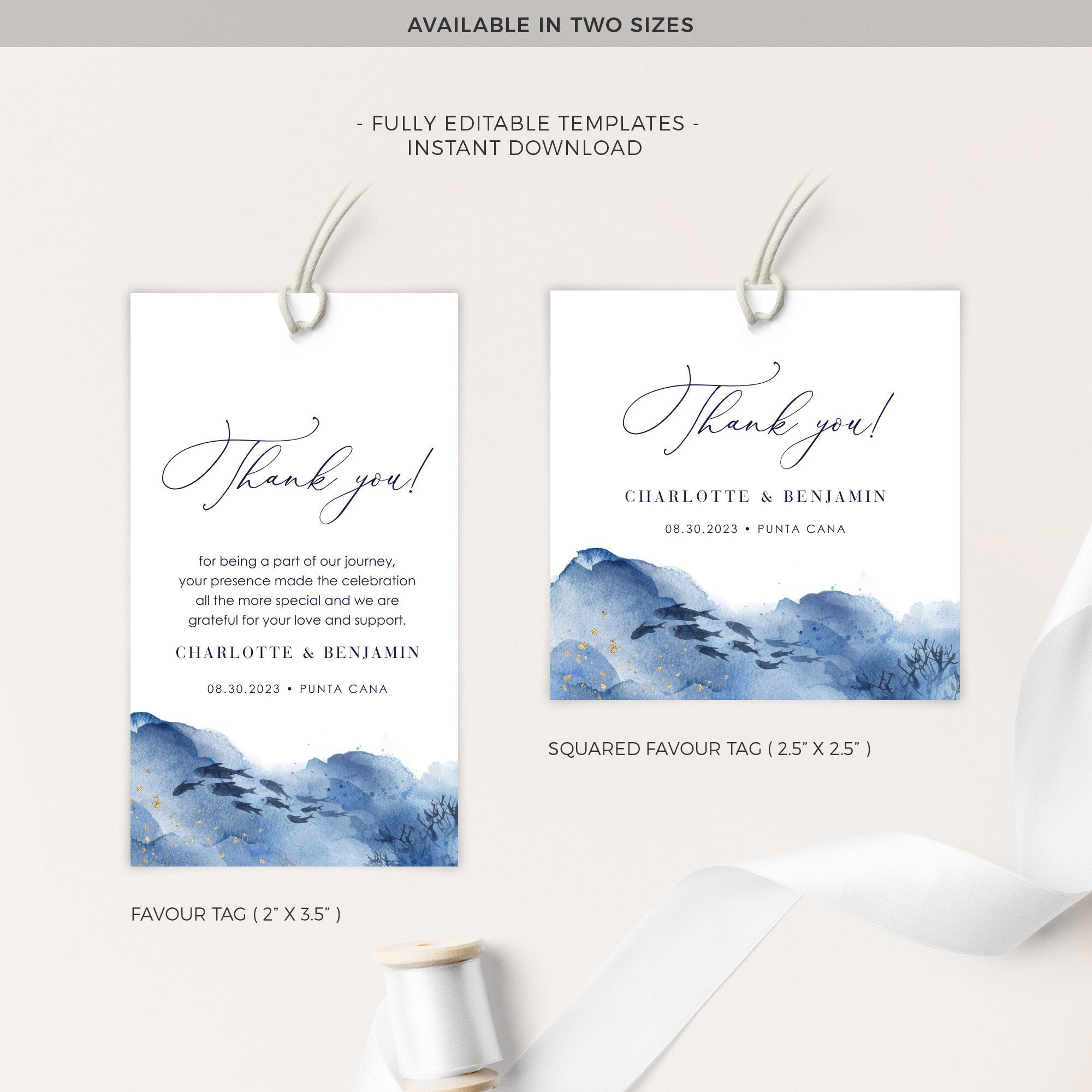 YLENIA Ocean Thank You Tag Printable