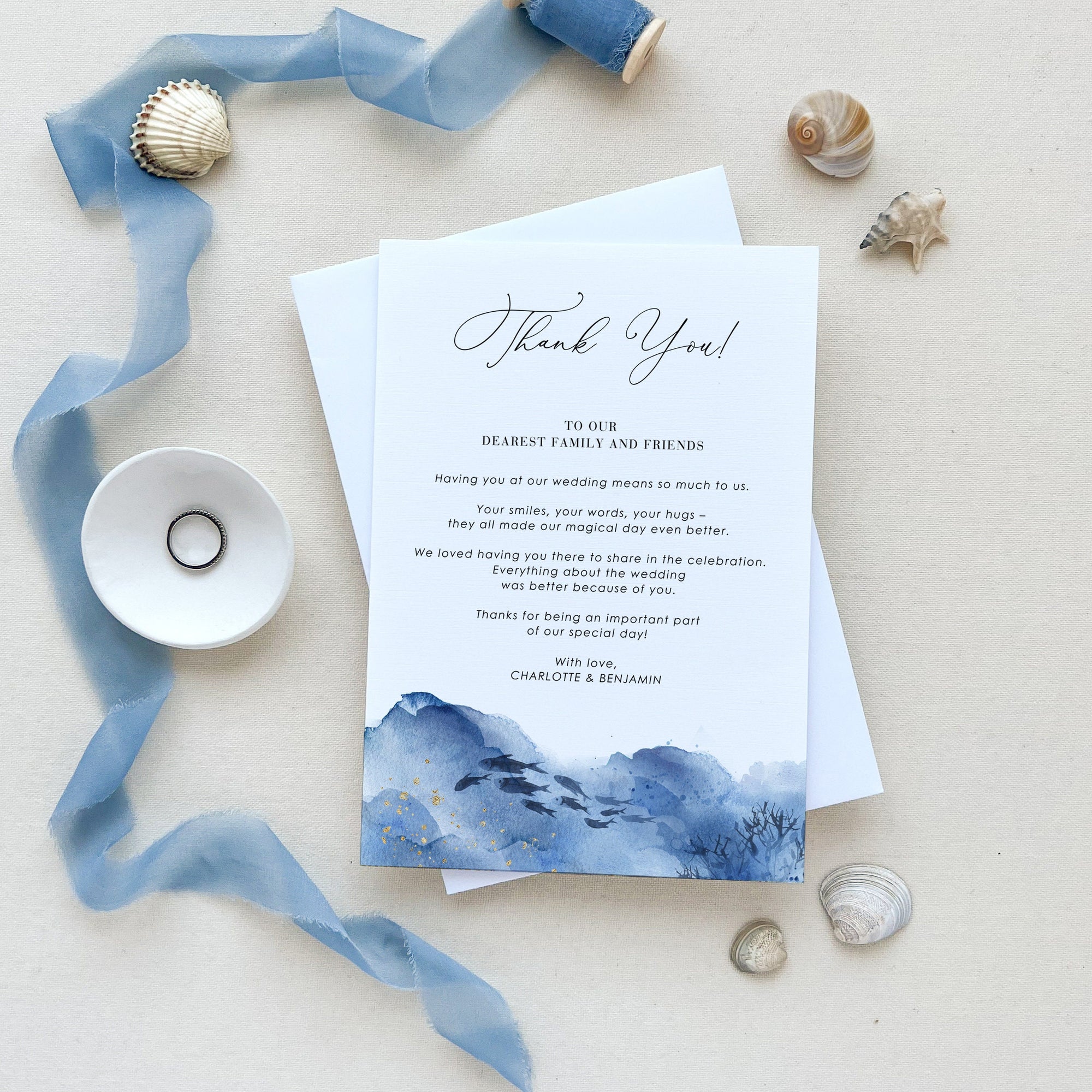 YLENIA Ocean Wedding Thank You Card with Photo