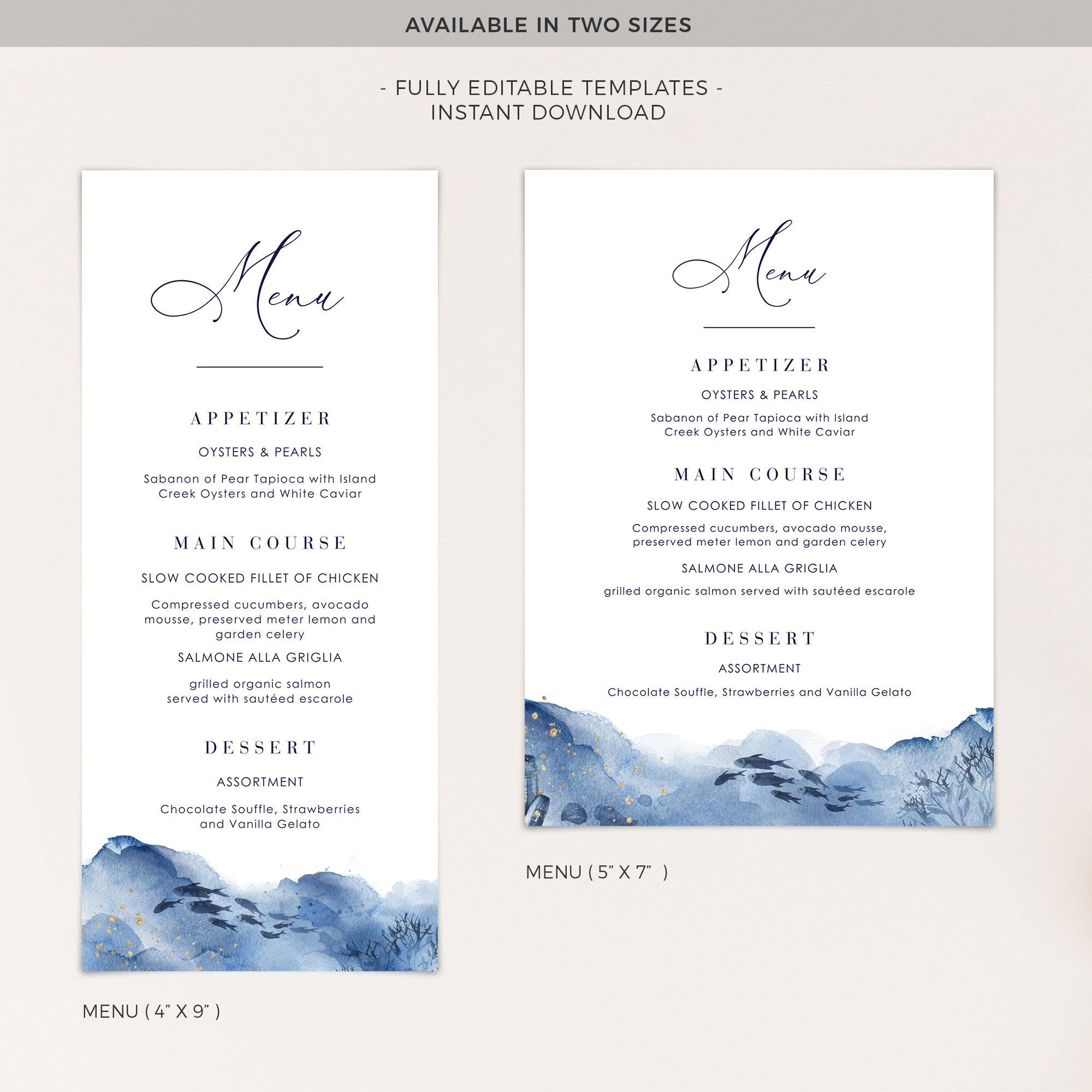 YLENIA Ocean Wedding Menu Template