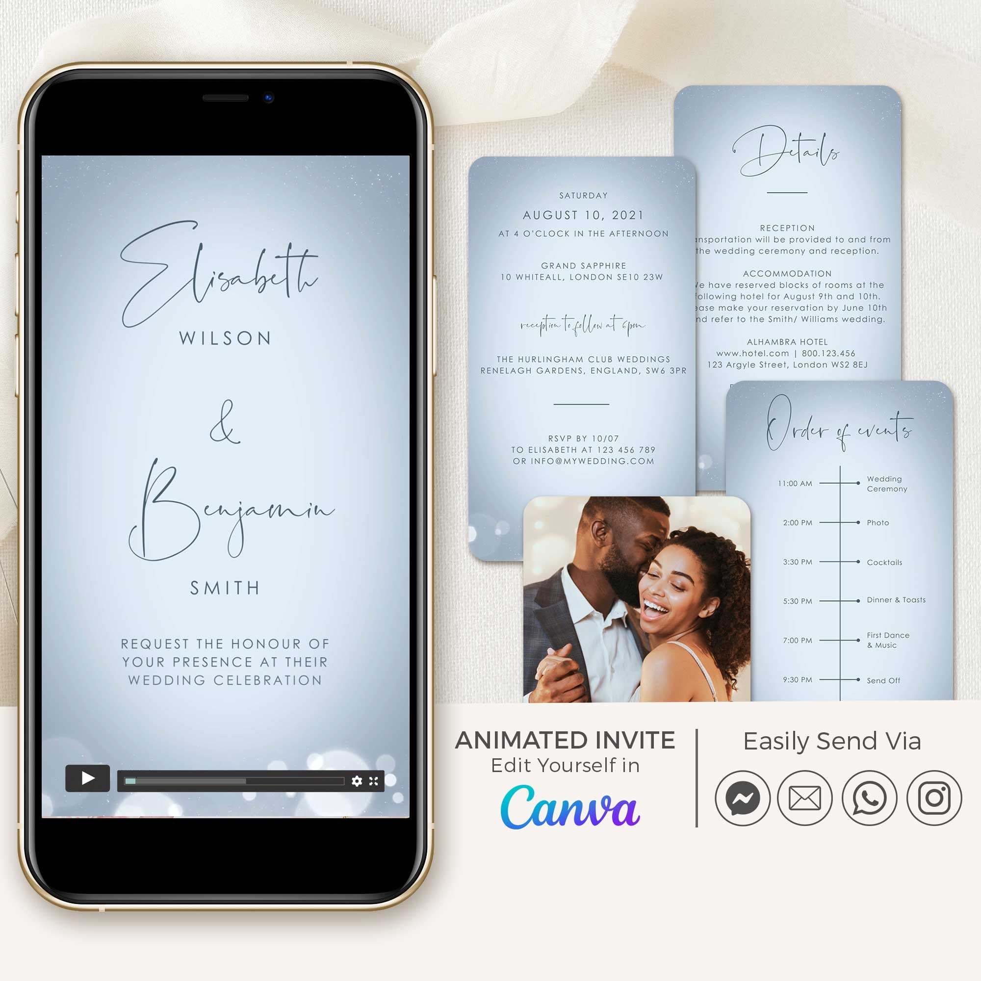 ANITA Wedding Invitation Video Template - Dusty Blue & Silver