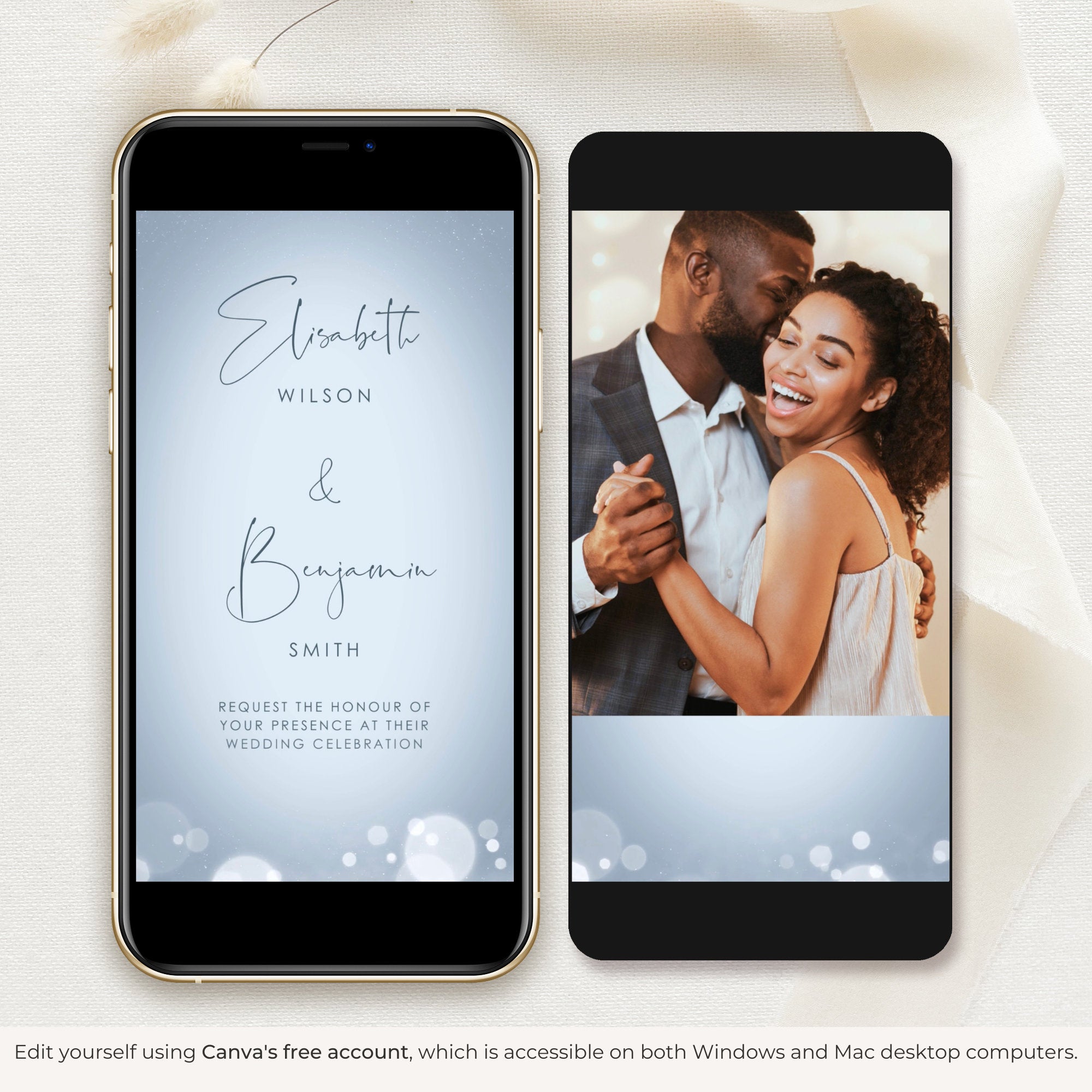 ANITA Wedding Invitation Video Template - Dusty Blue &amp; Silver