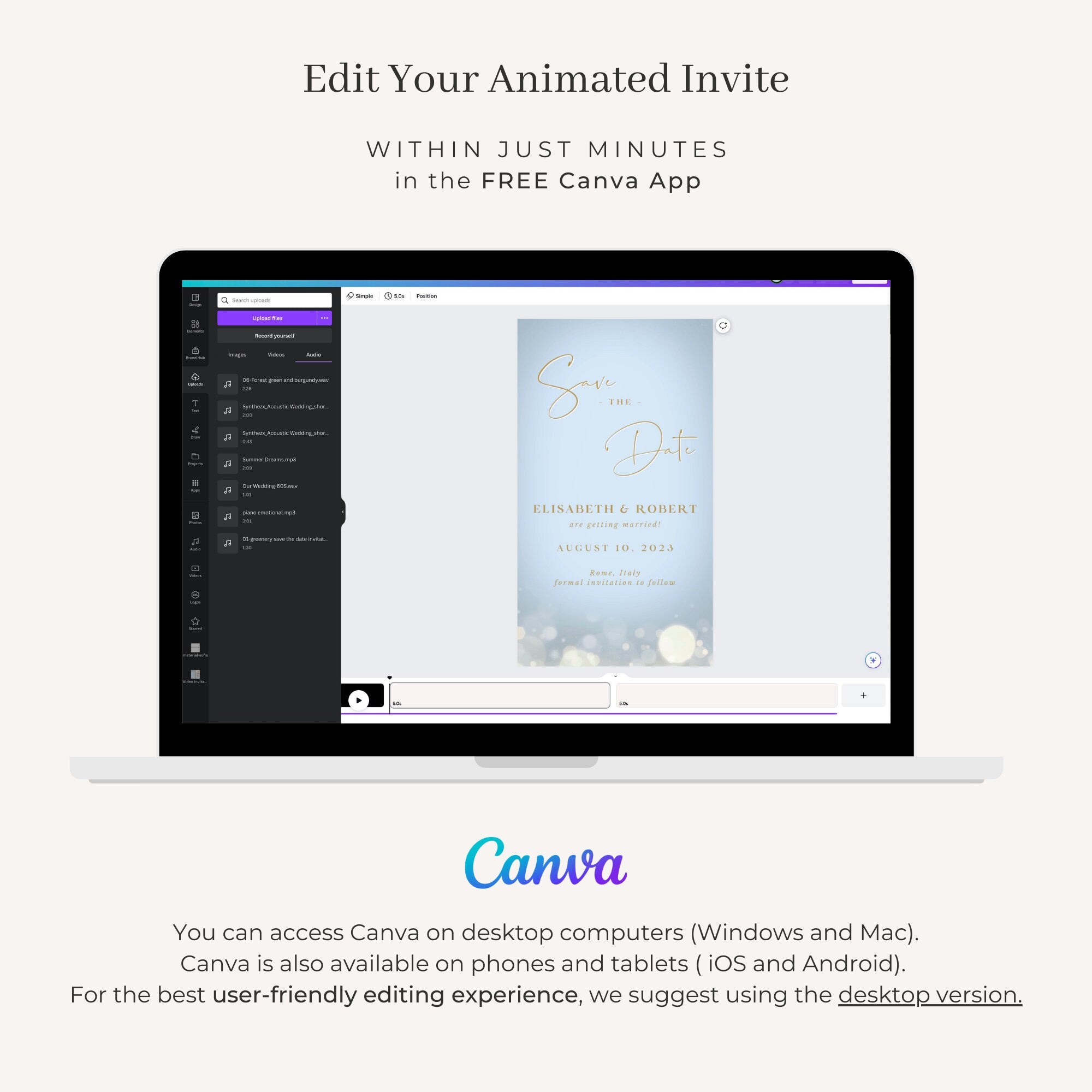 ANITA Save the Date Video Template - Dusty Blue &amp; Gold