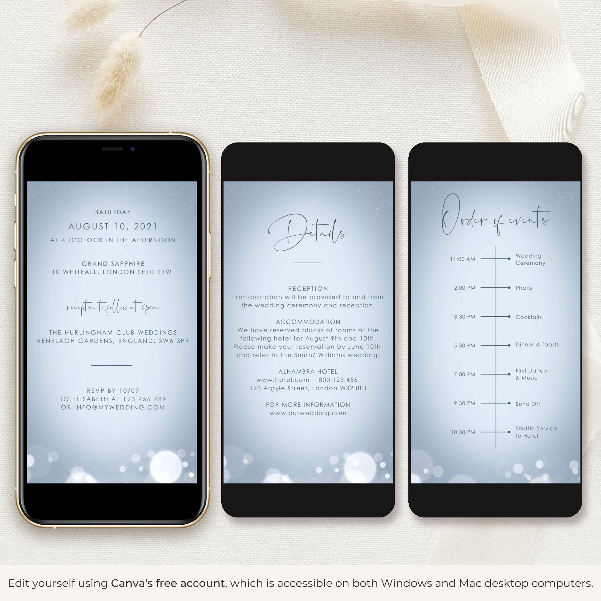 ANITA Wedding Invitation Video Template - Dusty Blue &amp; Silver