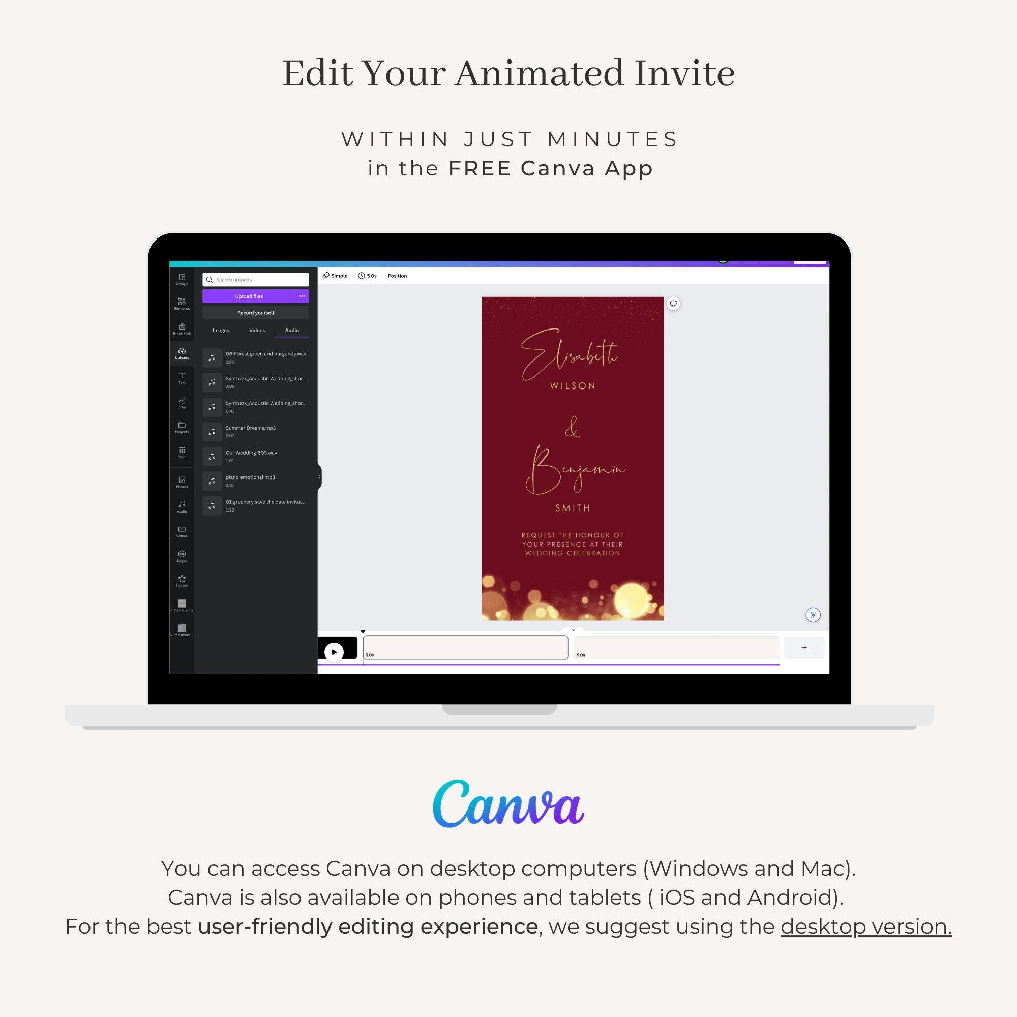 ANITA Wedding Invitation Video Template - Burgundy