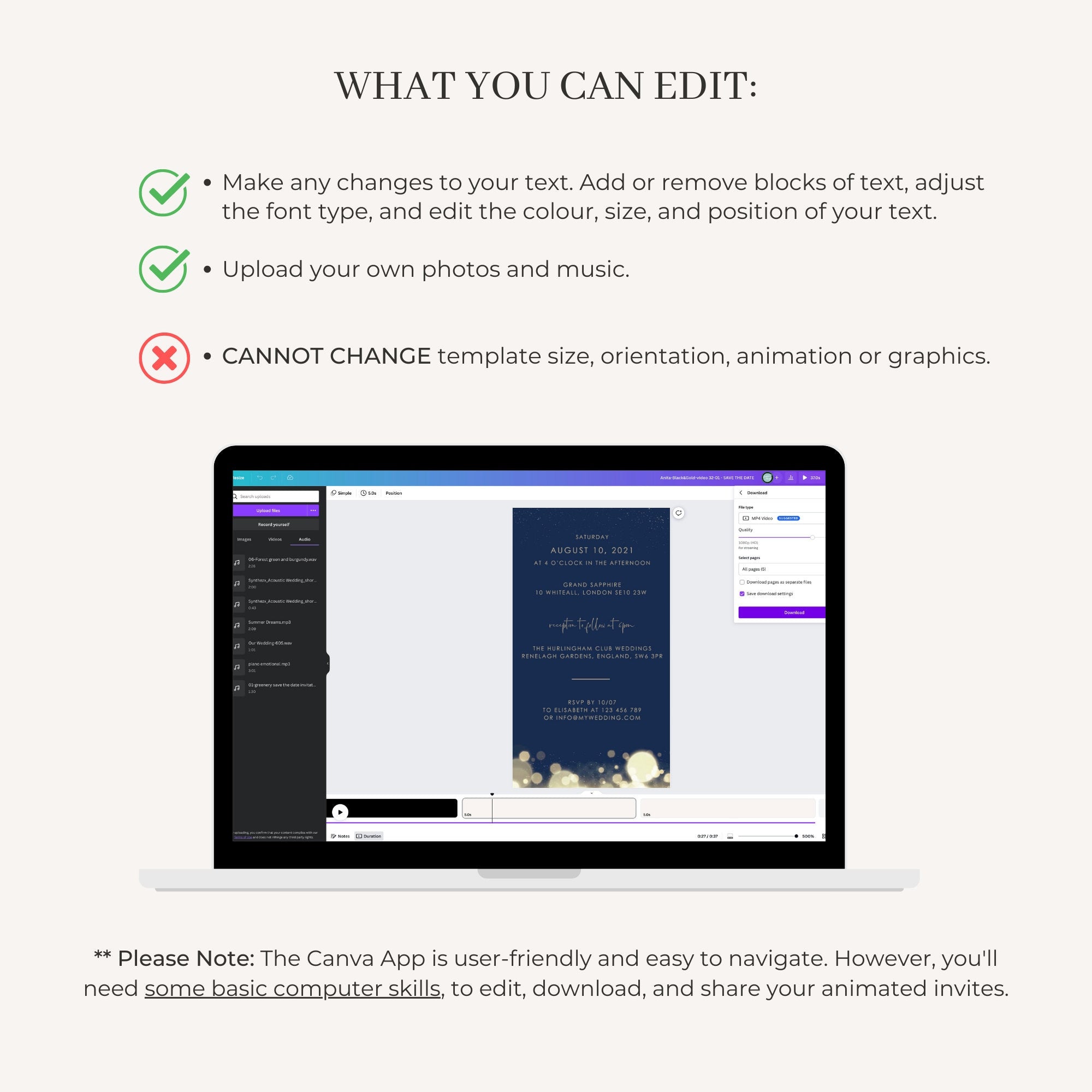 ANITA Wedding Invitation Video Template - Navy &amp; Gold