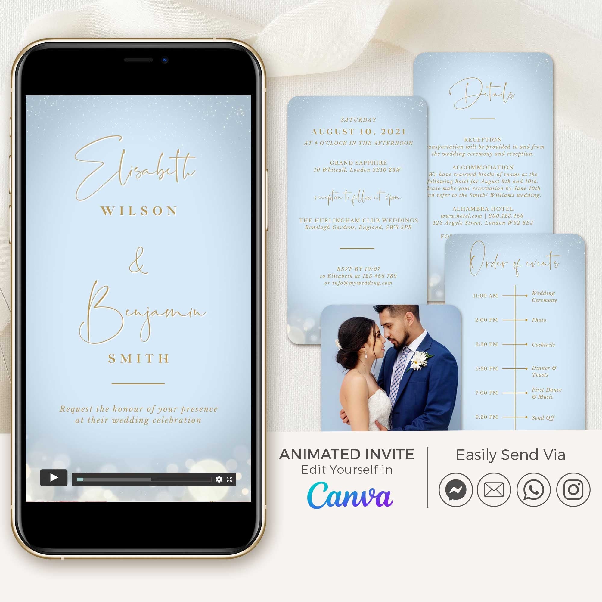 ANITA Wedding Invitation Video Template - Dusty Blue & Gold