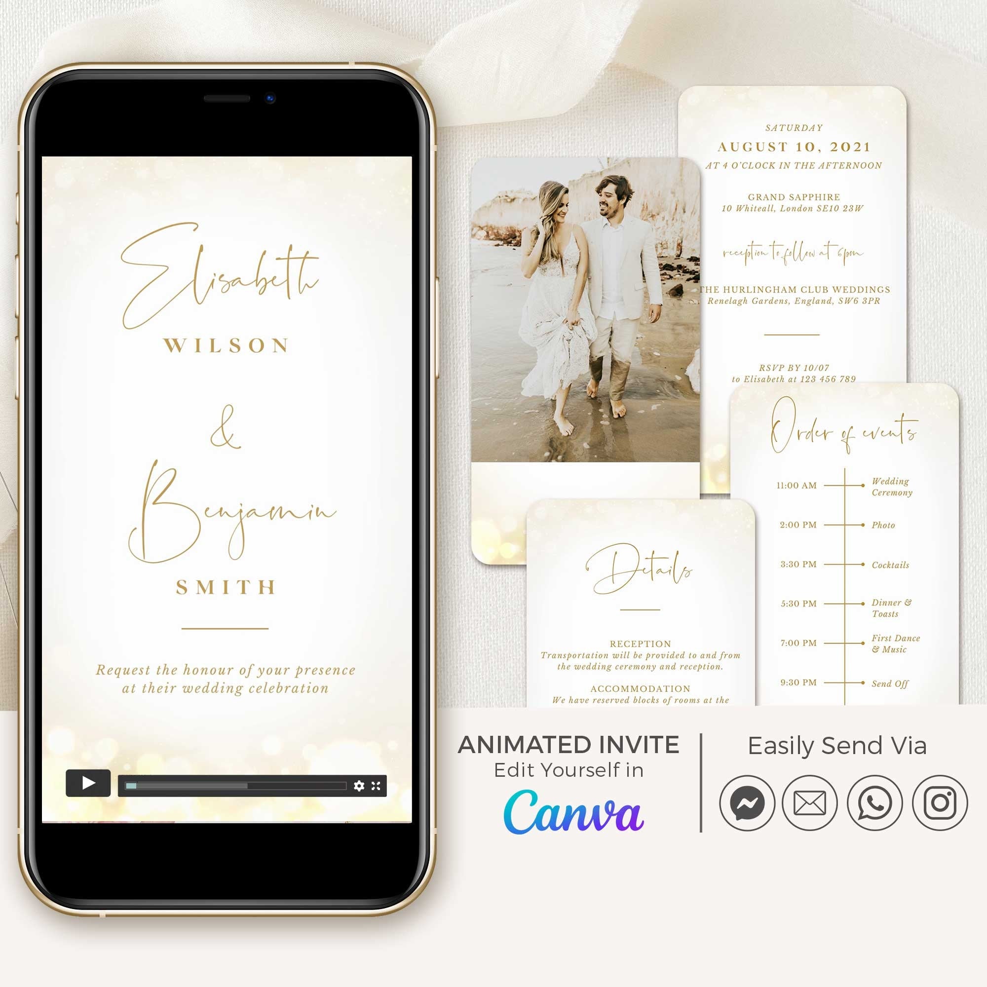 ANITA Wedding Invitation Video Template - White & Gold