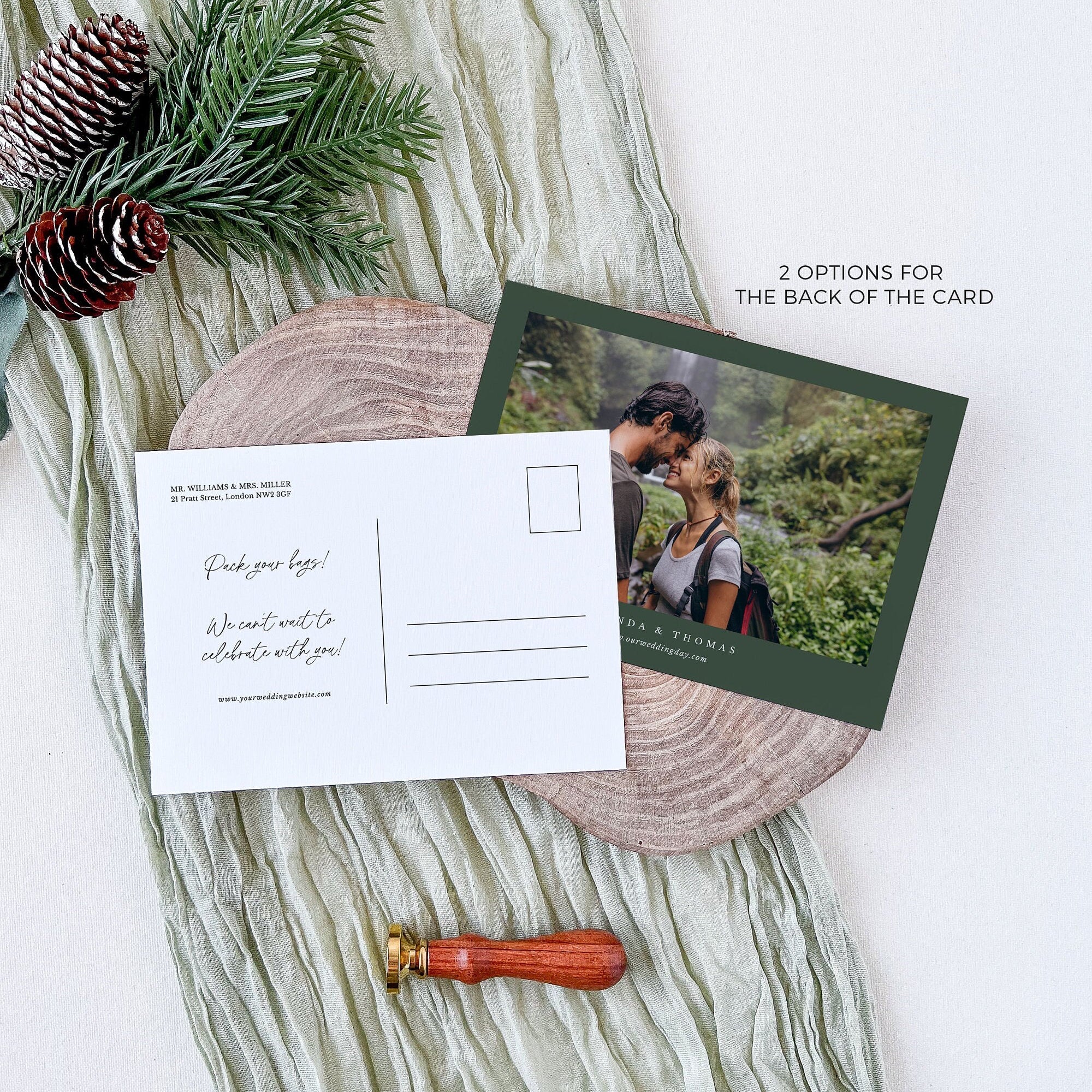 GAIA Pine Tree Wedding Invitation Postcard Template