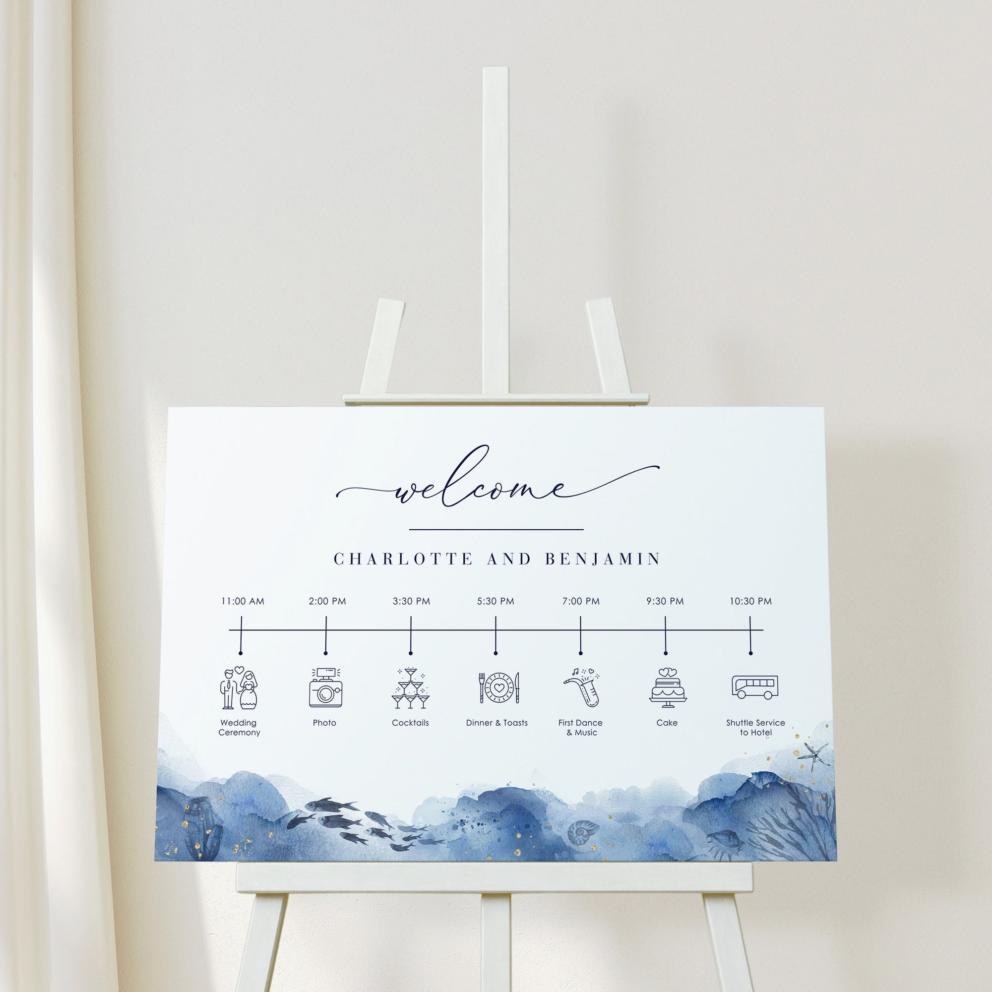 YLENIA Ocean Wedding Sign with Timeline