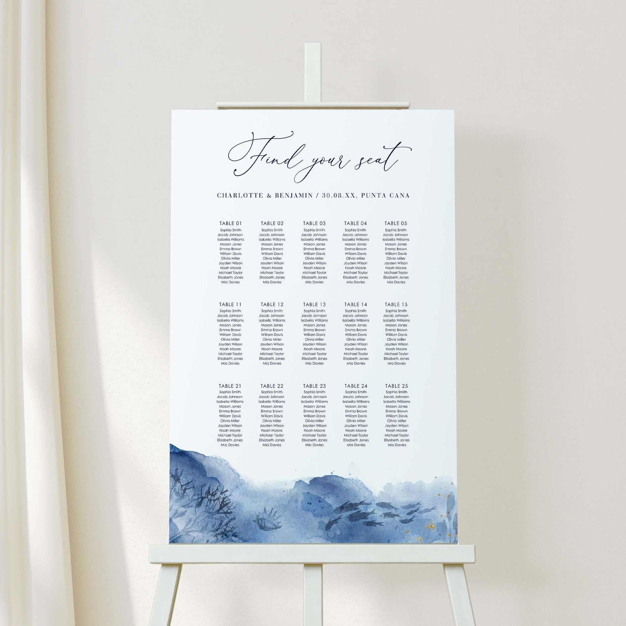 YLENIA Ocean Wedding Seating Chart Template