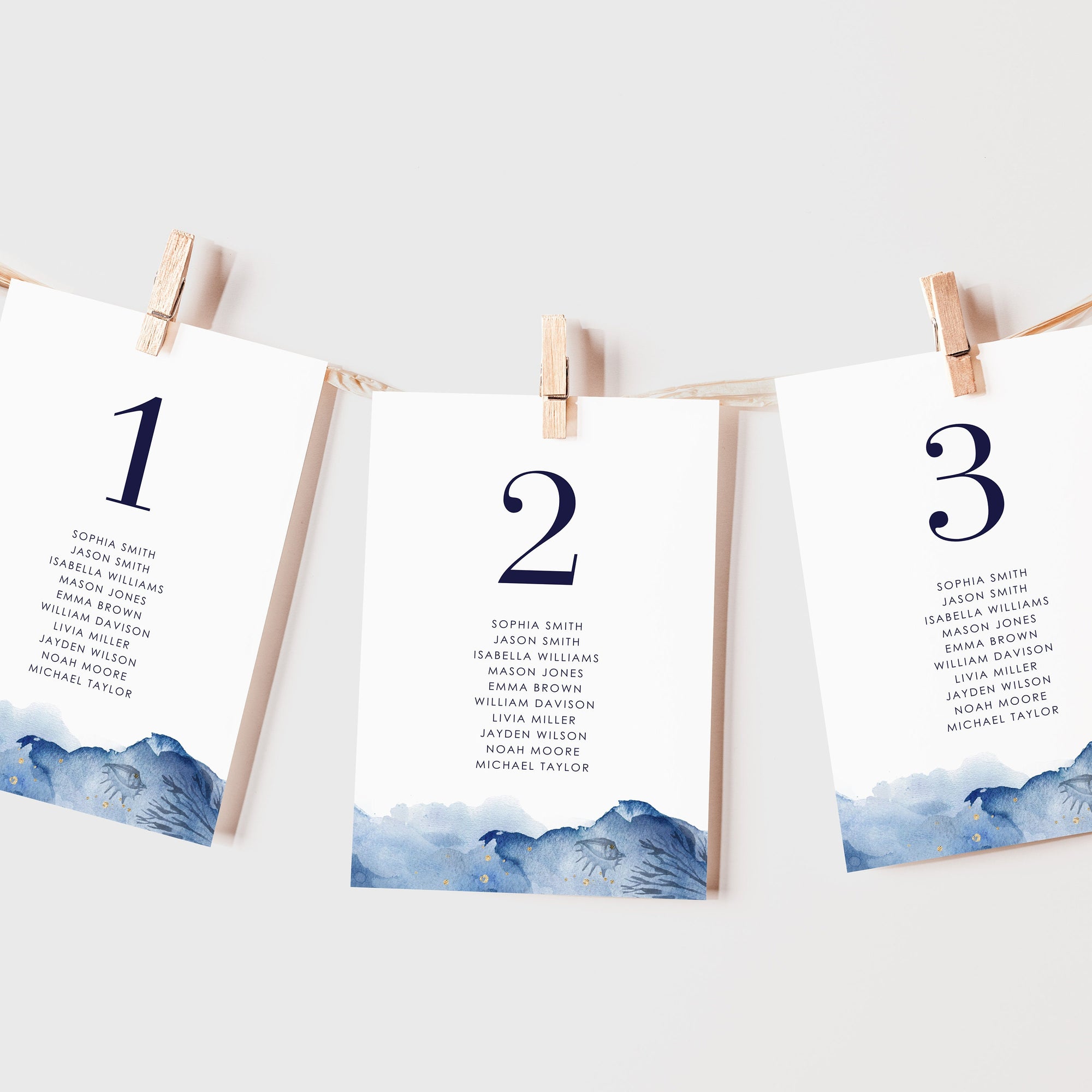YLENIA Ocean Wedding Seating Chart Card Template