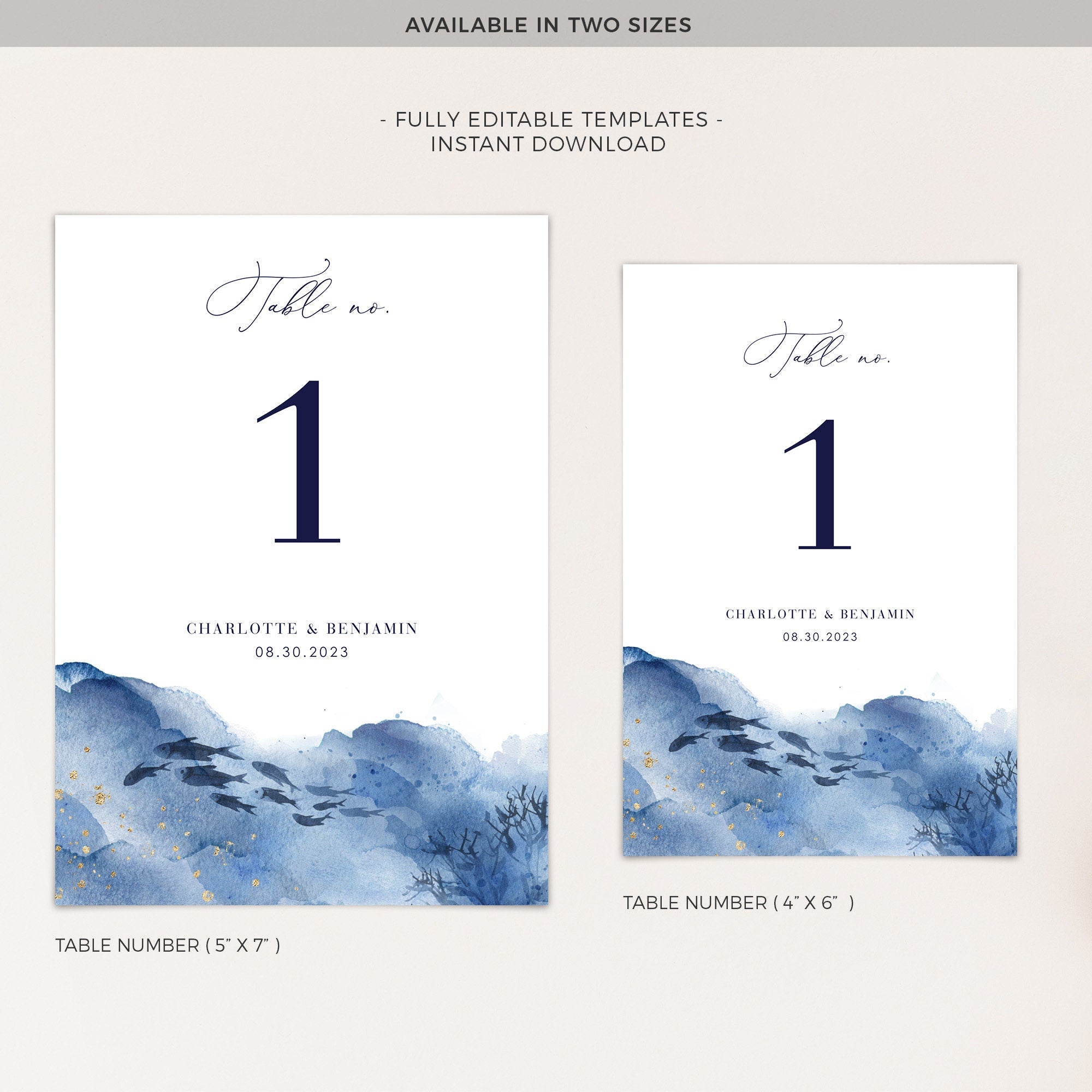 YLENIA Ocean Wedding Table Numbers Printable