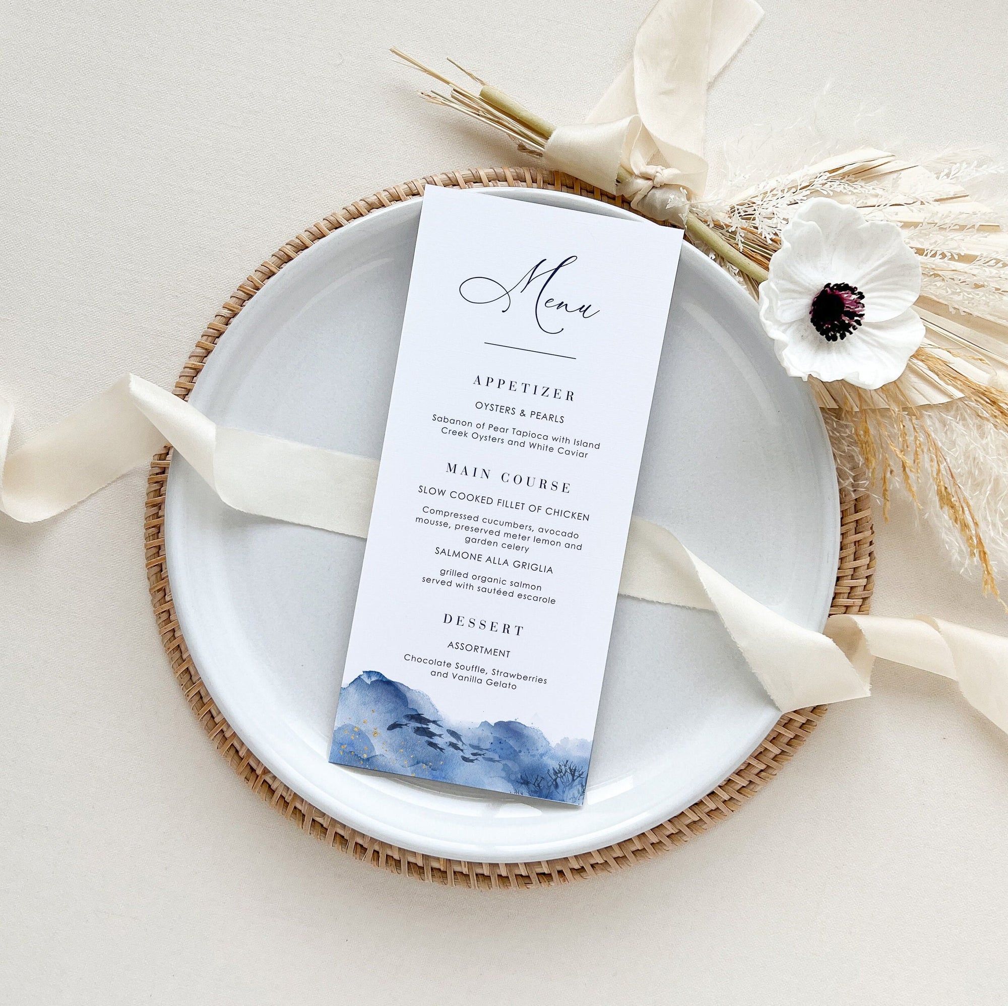YLENIA Ocean Wedding Menu Template