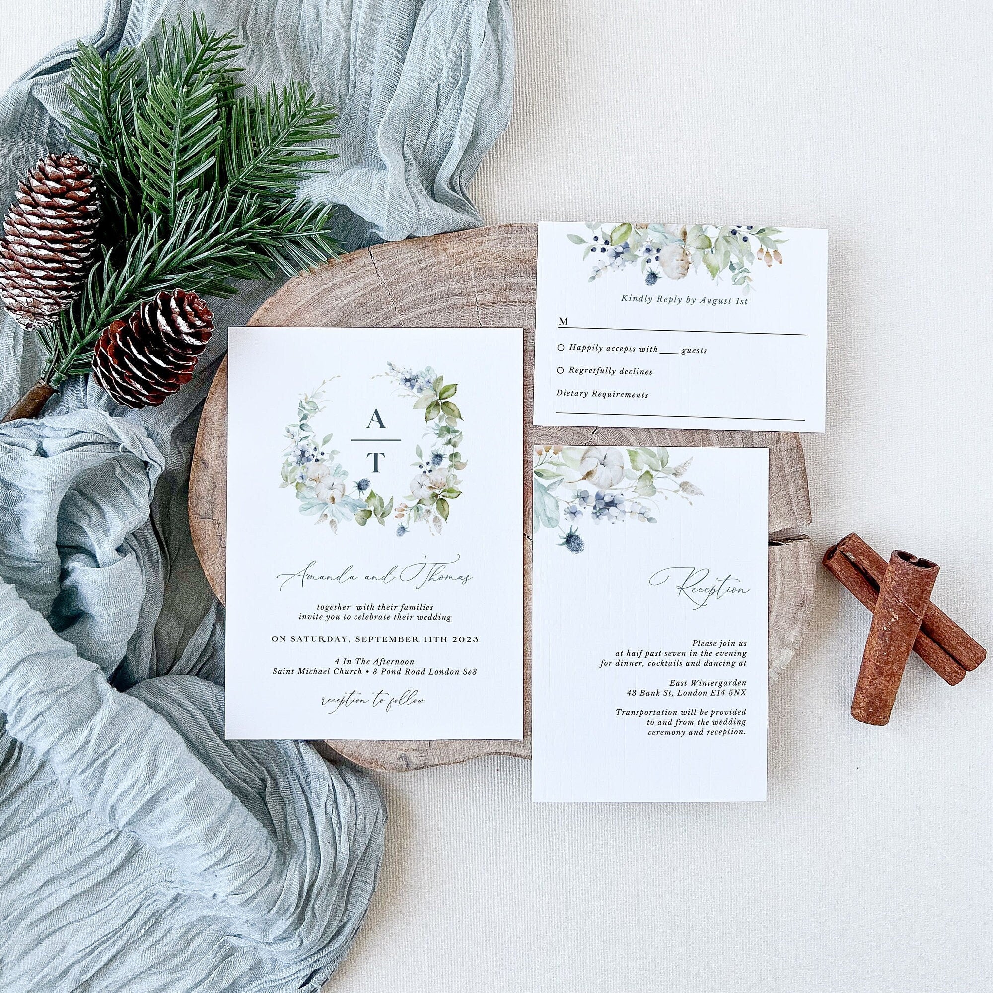 BIANCA Winter Wedding Invitation Template Suite