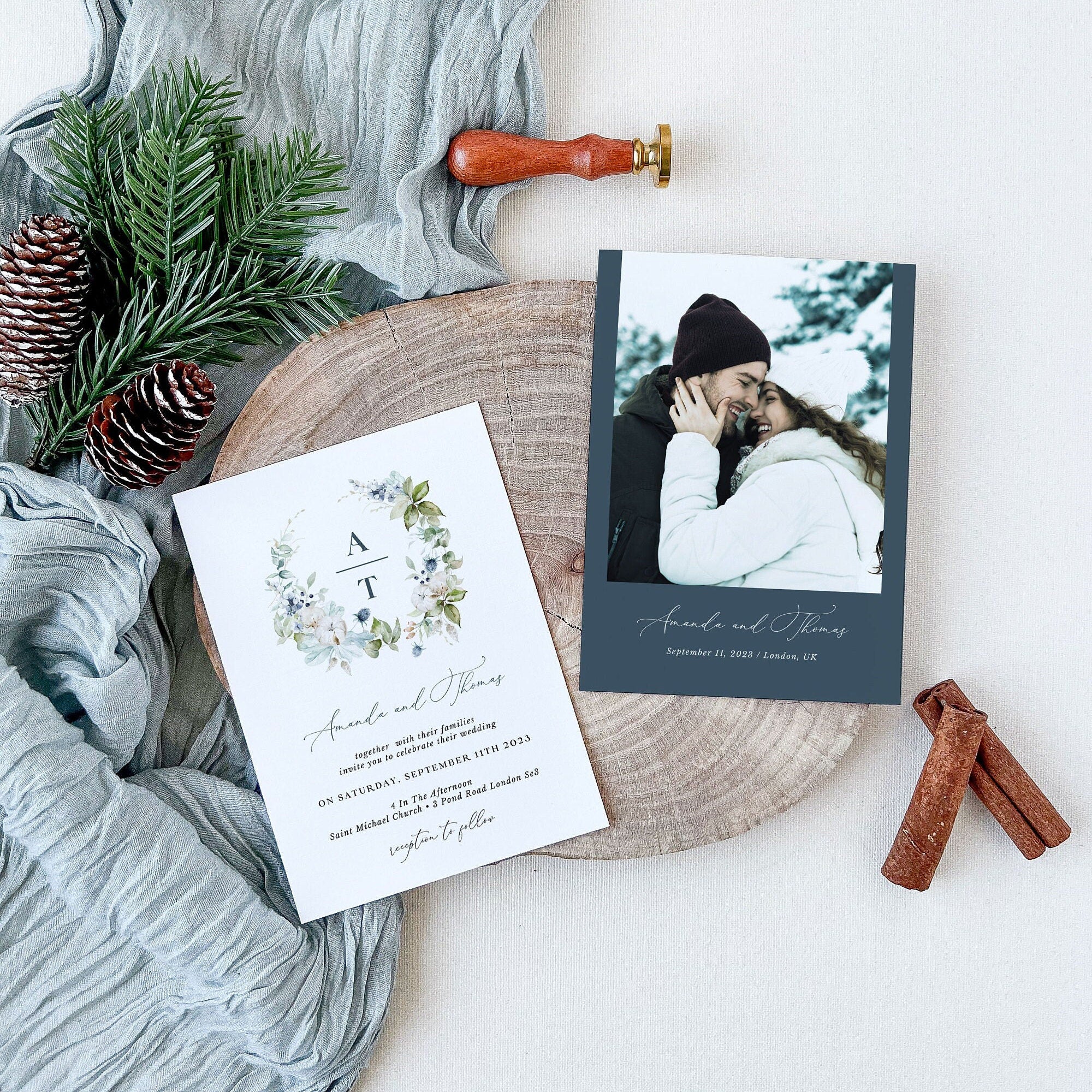 BIANCA Printable Wedding Invitation Winter Theme