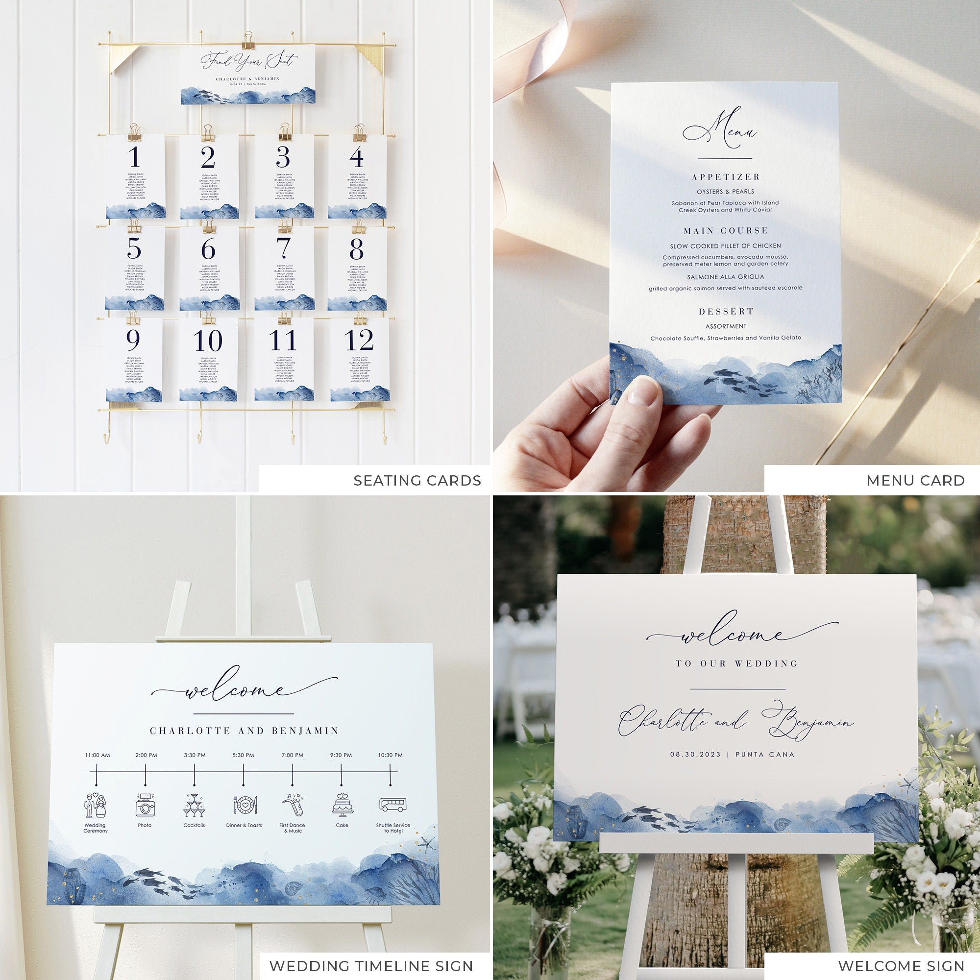YLENIA Ocean Wedding Invitation Bundle Template
