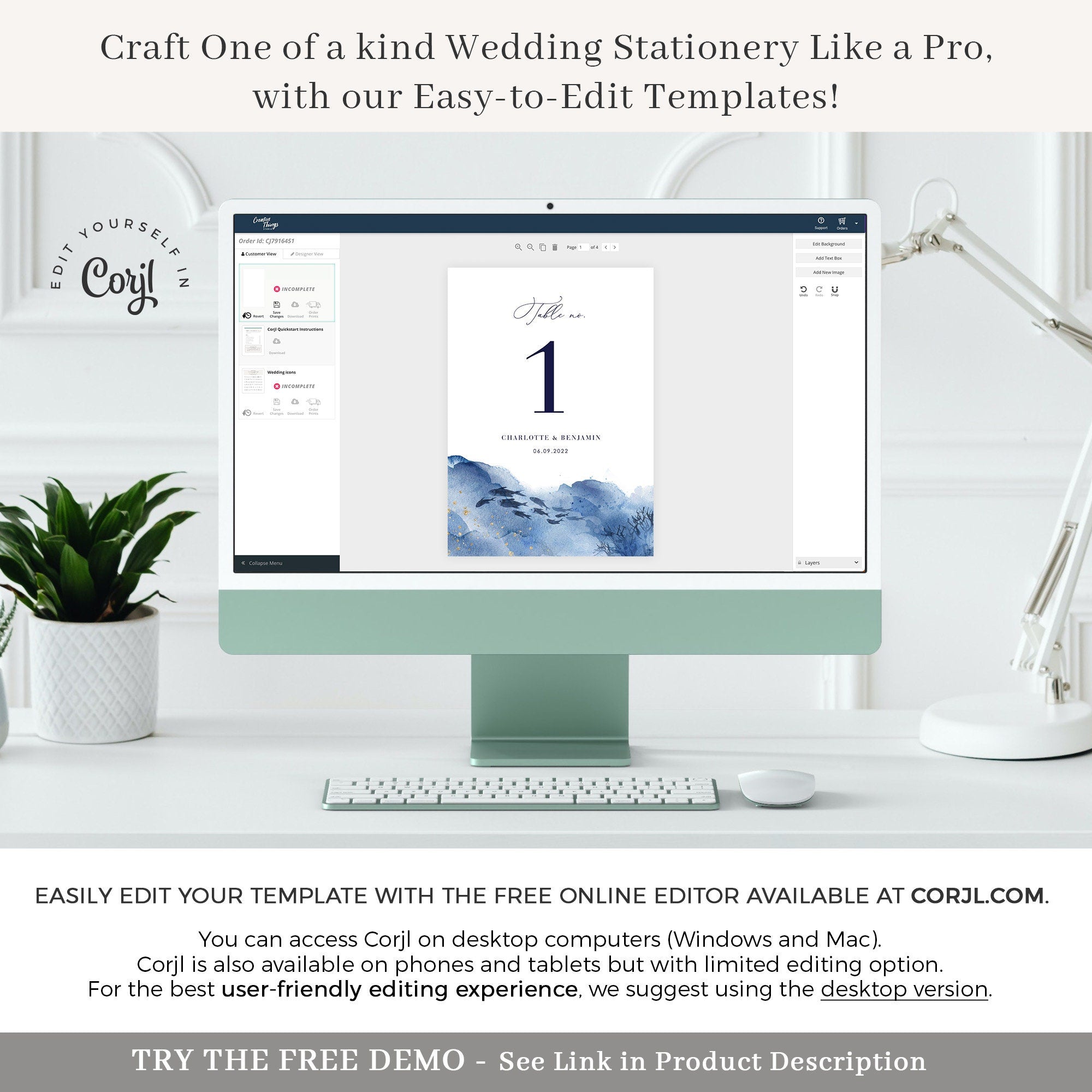 YLENIA Ocean Wedding Table Numbers Printable