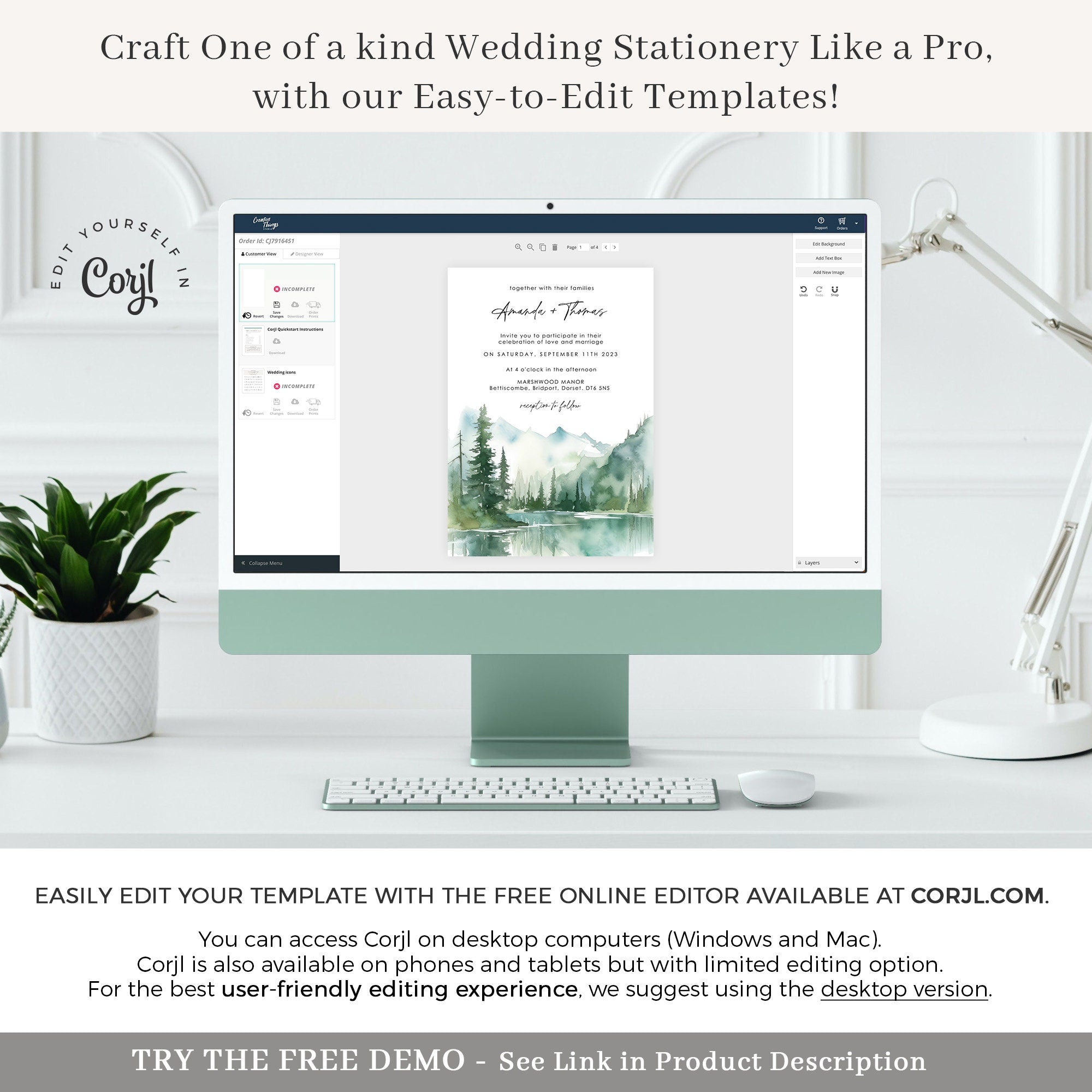 ARNA Mountain Wedding Invitation Template Suite