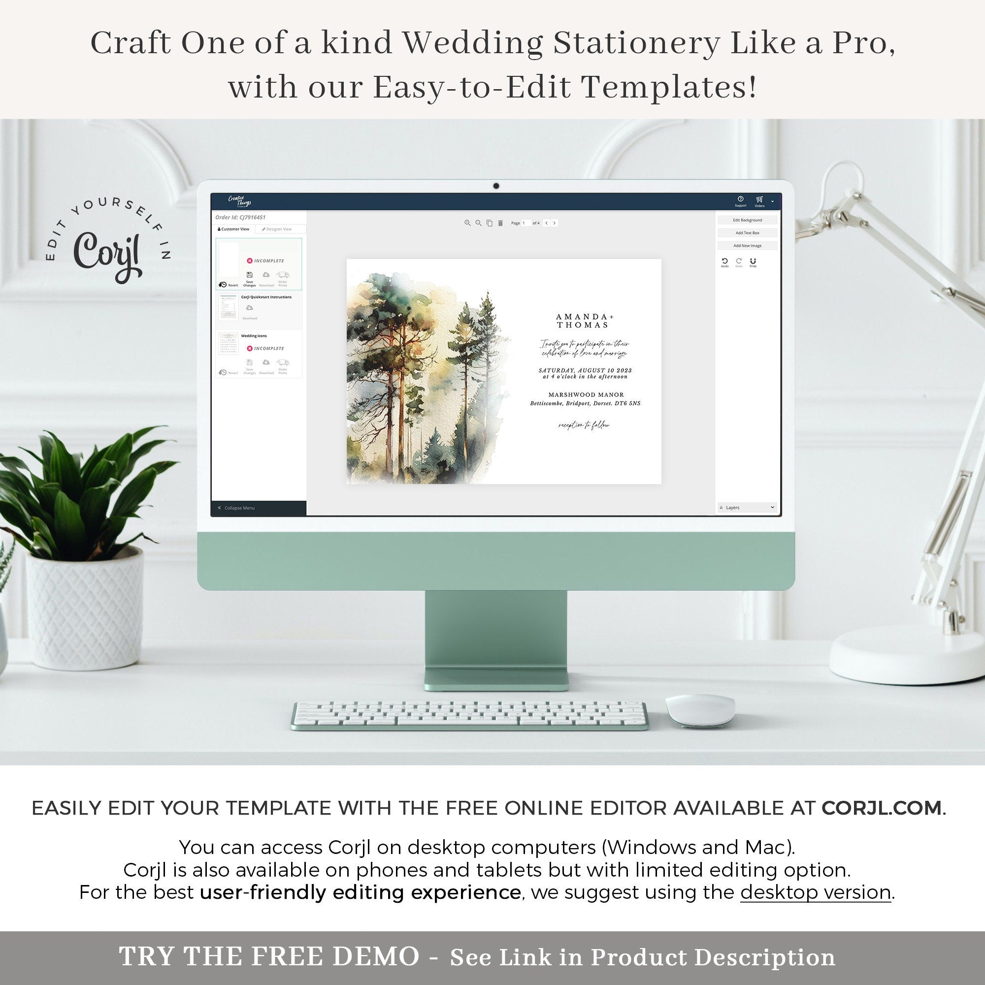 GAIA Pine Tree Wedding Invitation Postcard Template