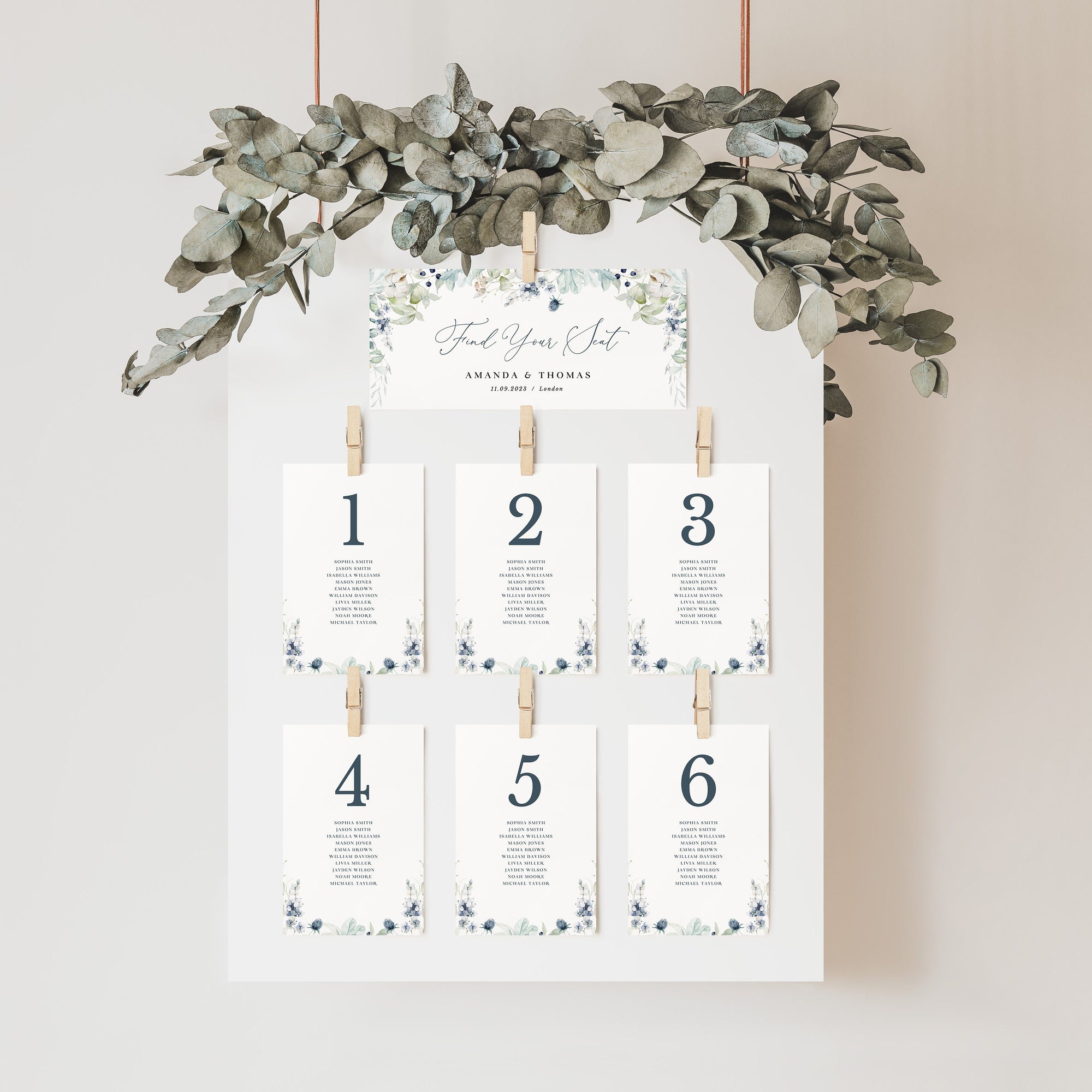 BIANCA Winter Wedding Seating Chart Card Template