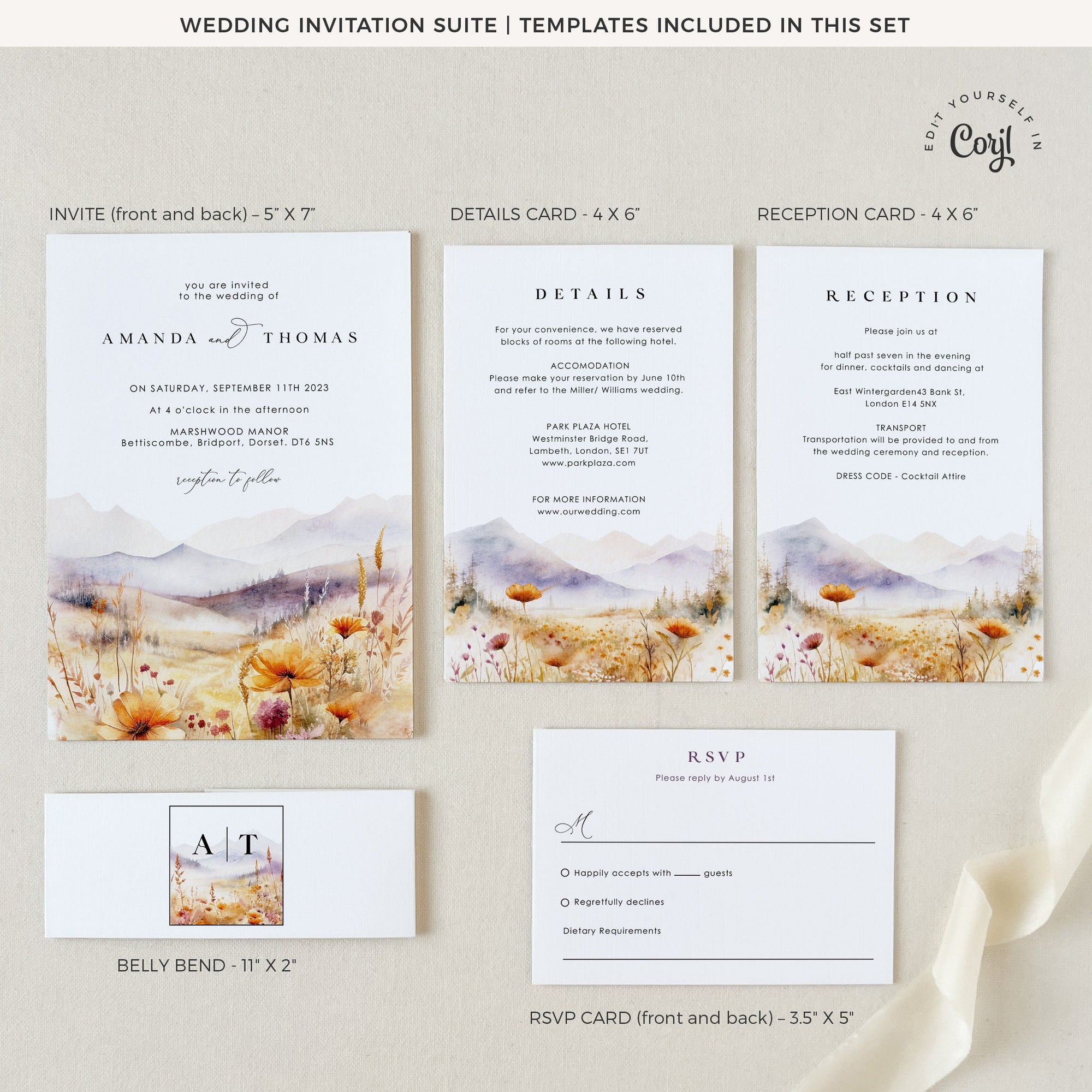 ARNA Wildflower Wedding Invitation Suite Template