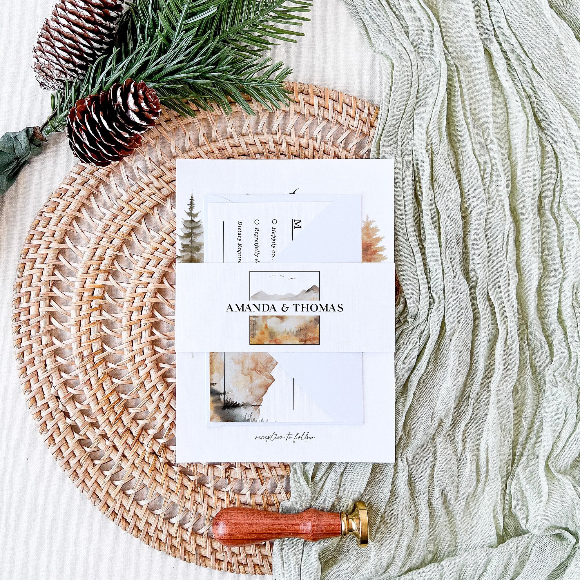 Arna Mountain Themed Wedding Invitation Set Template