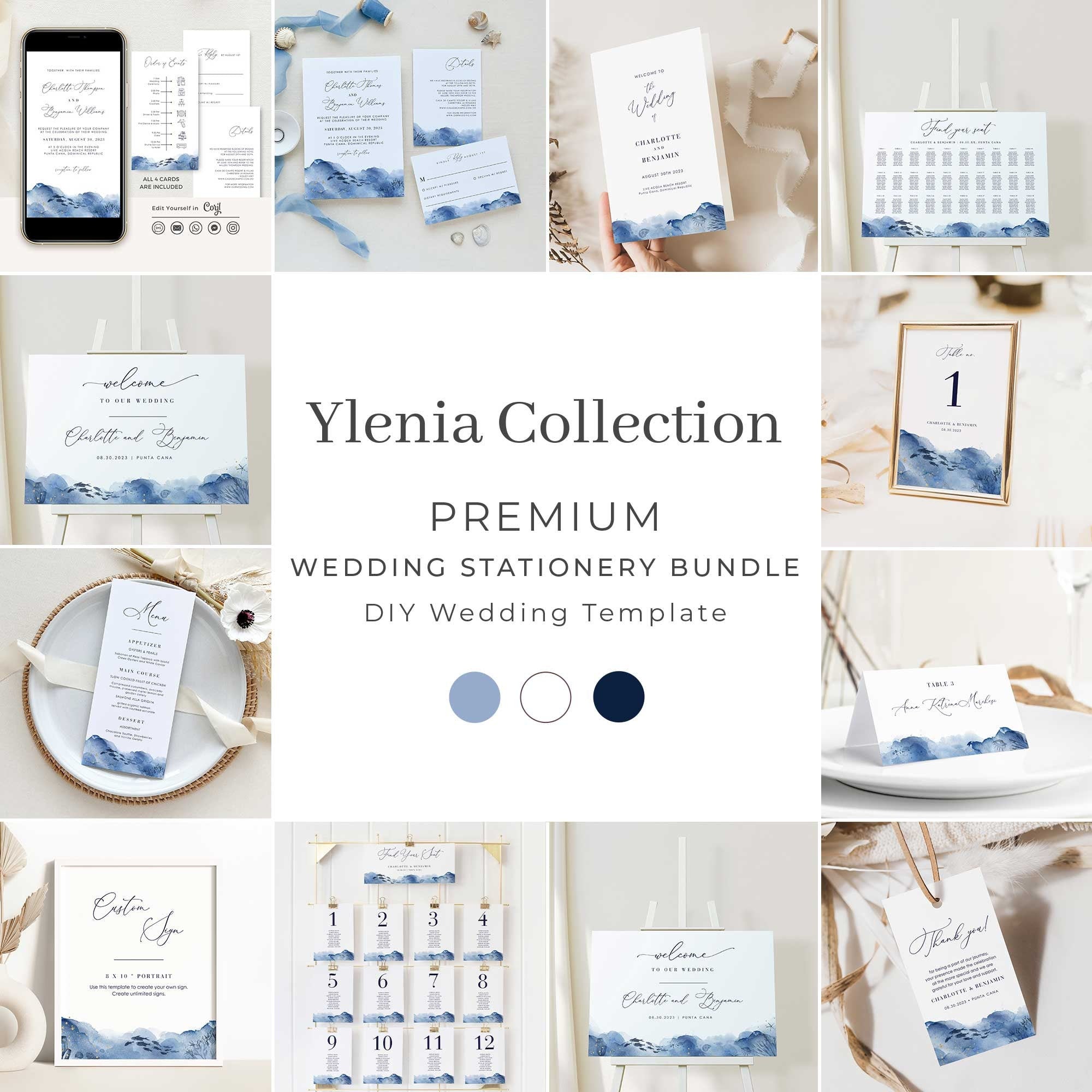 YLENIA Ocean Wedding Invitation Bundle Template – Creative Things