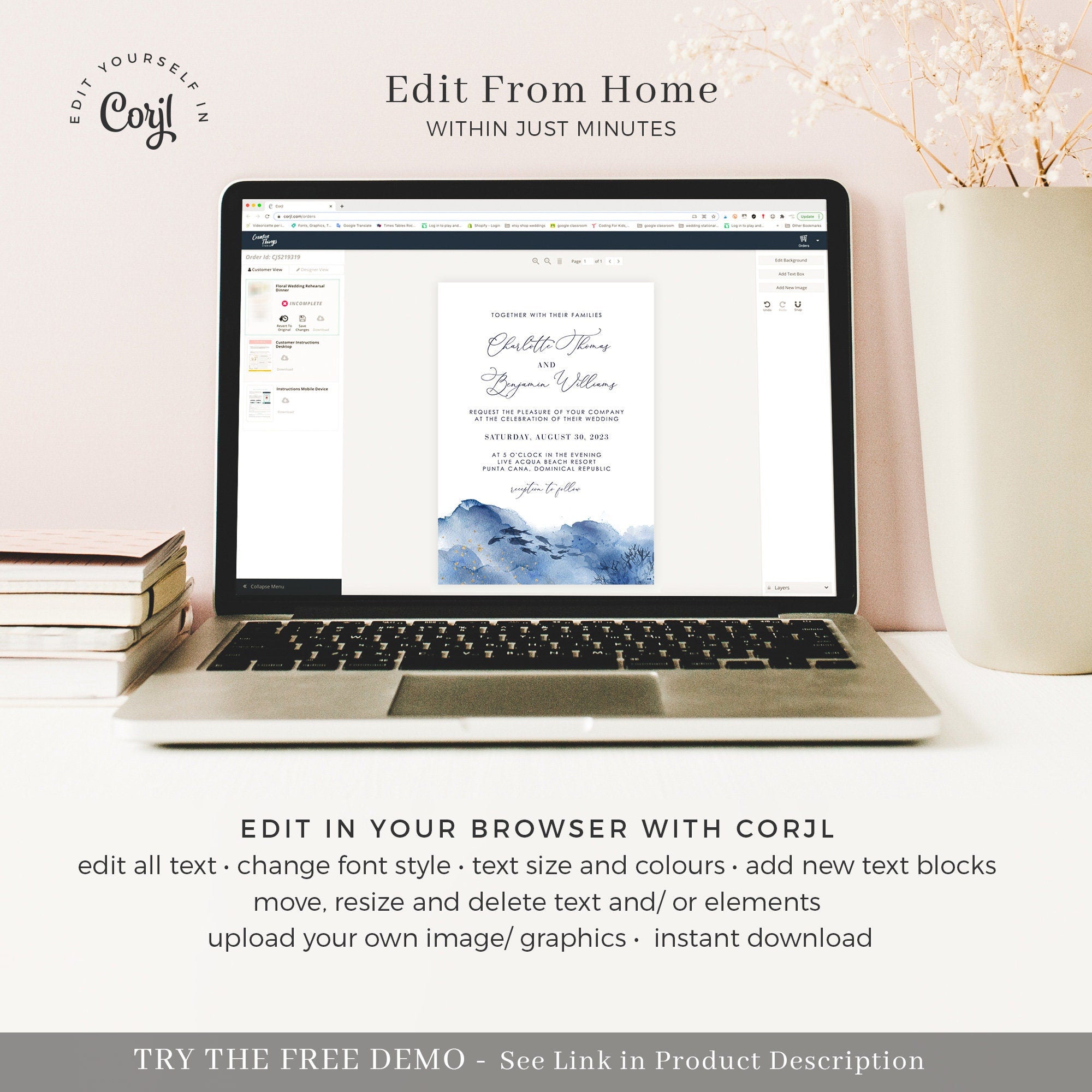 YLENIA Ocean Wedding Invitation Bundle Template