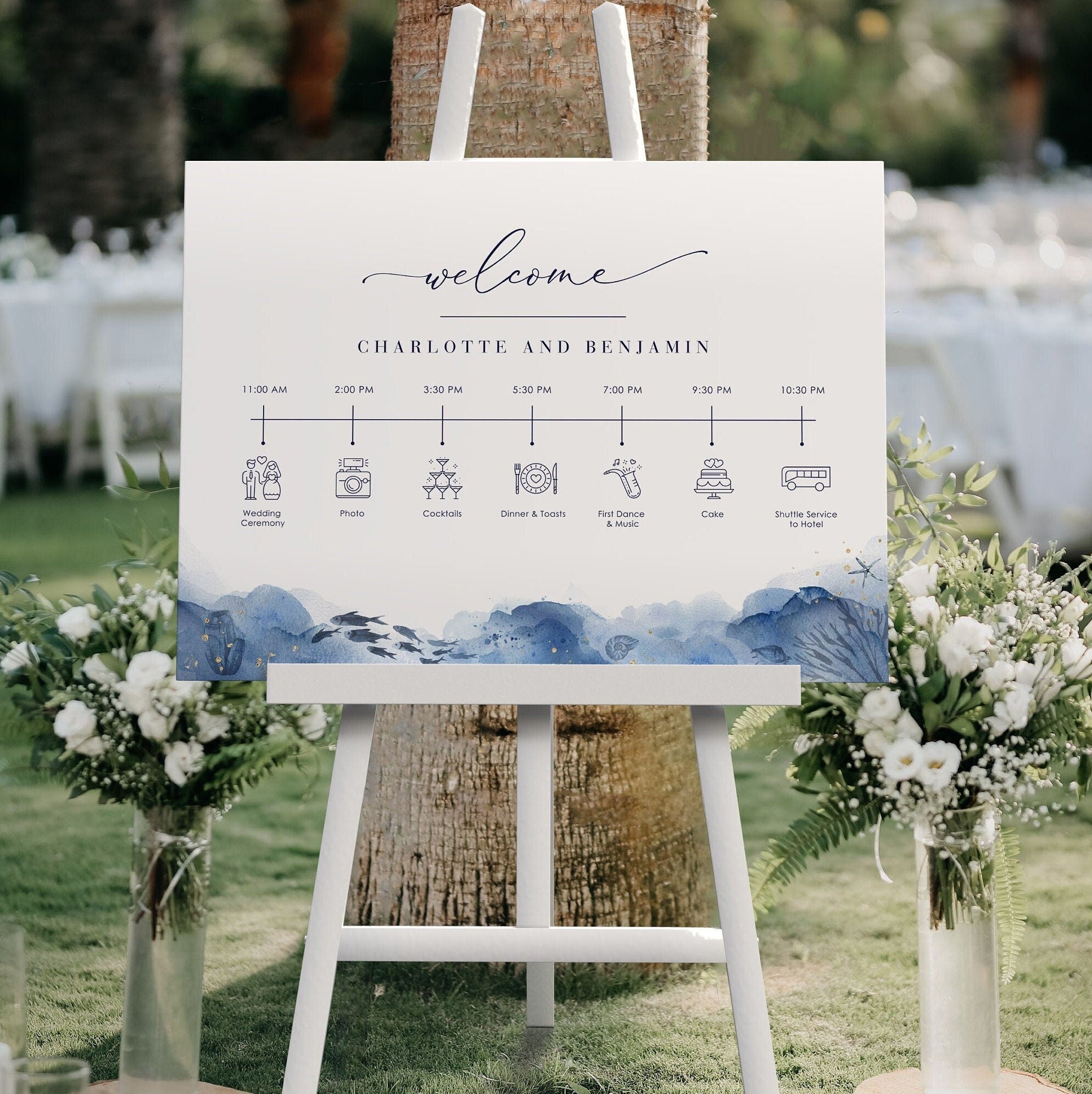YLENIA Ocean Wedding Sign with Timeline